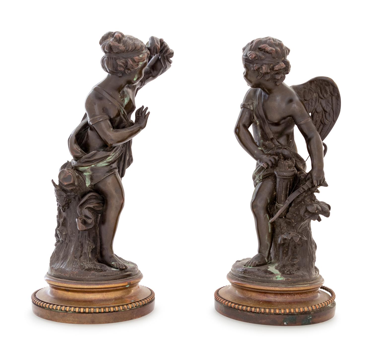 A Pair of Bronze Figures of Cupid and Psyche