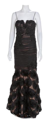 Jovani Black Strapless Sheer Illusion Mermaid Gown, 1990-2000s Size Label: 6