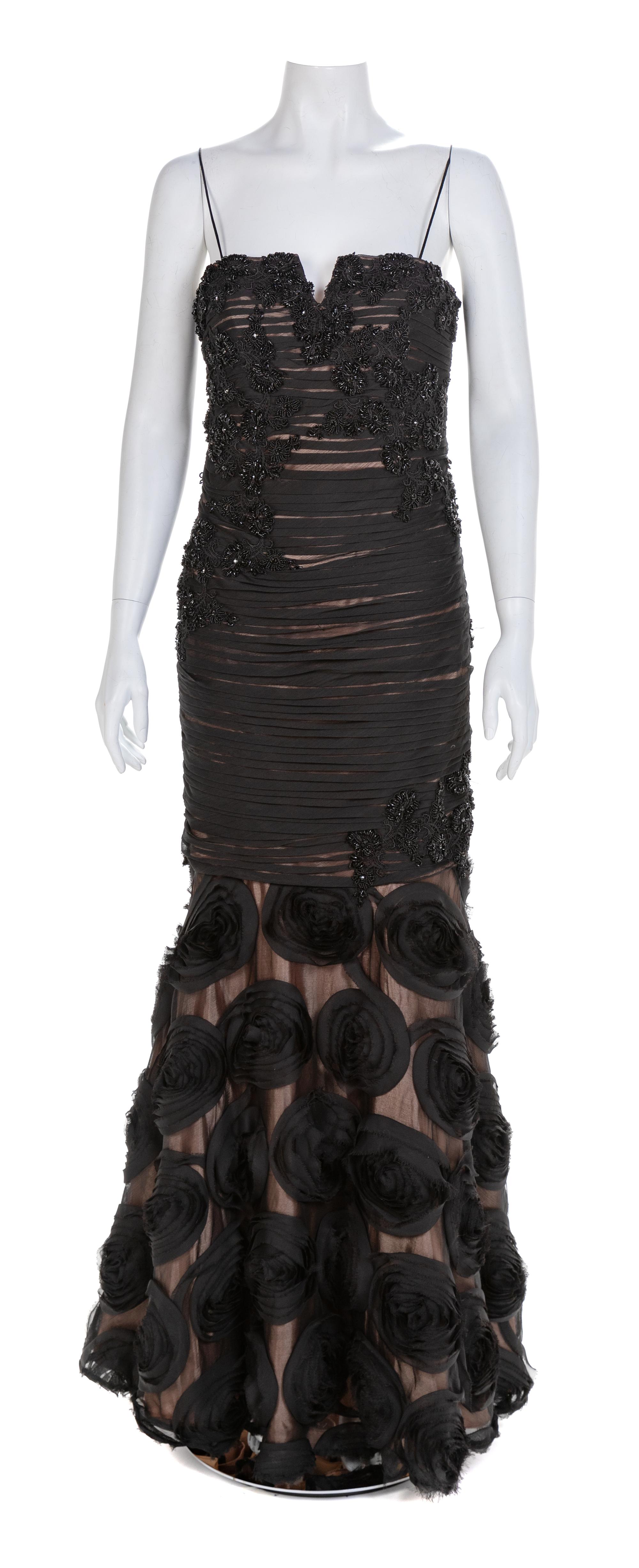 Jovani Black Strapless Sheer Illusion Mermaid Gown, 1990-2000s Size Label: 6