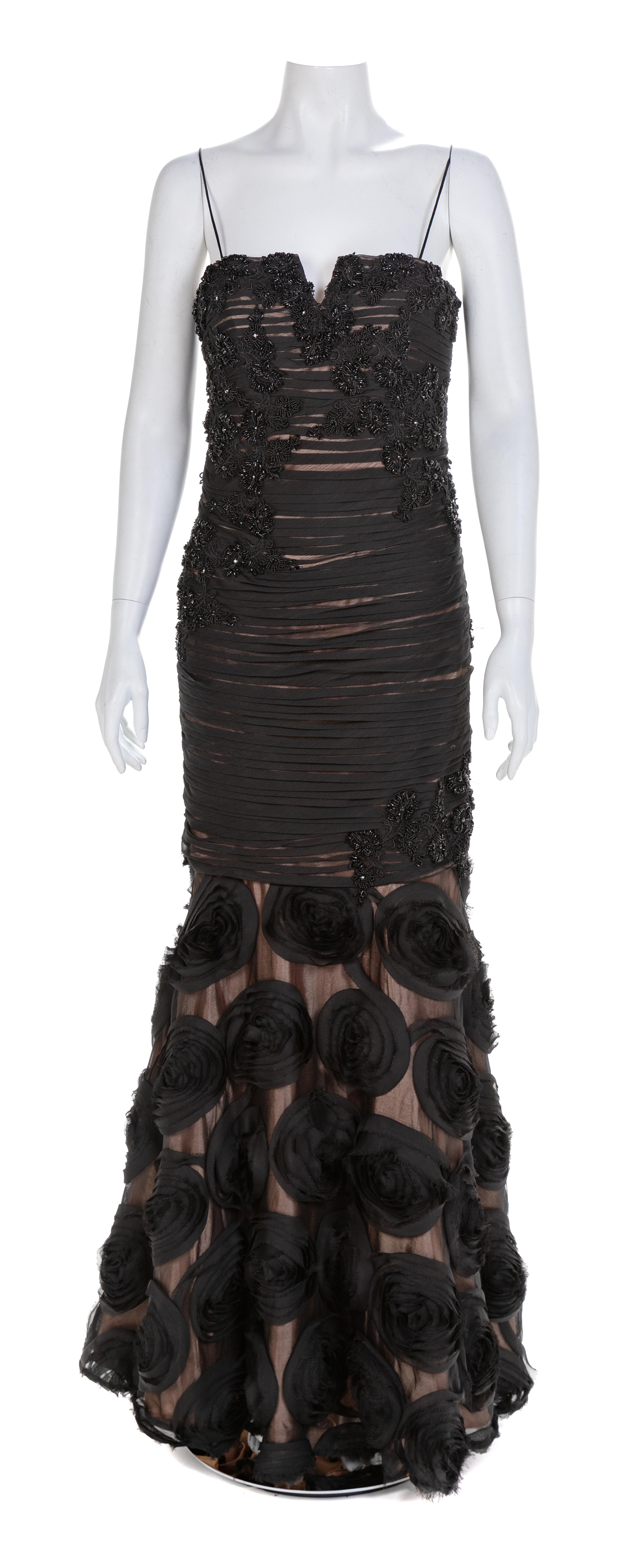Jovani Black Strapless Sheer Illusion Mermaid Gown, 1990-2000s Size Label: 6