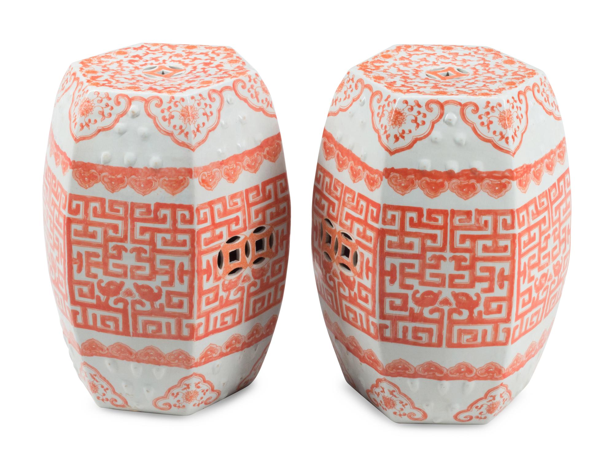 A Pair of Chinese Porcelain Hexagonal Garden Seats