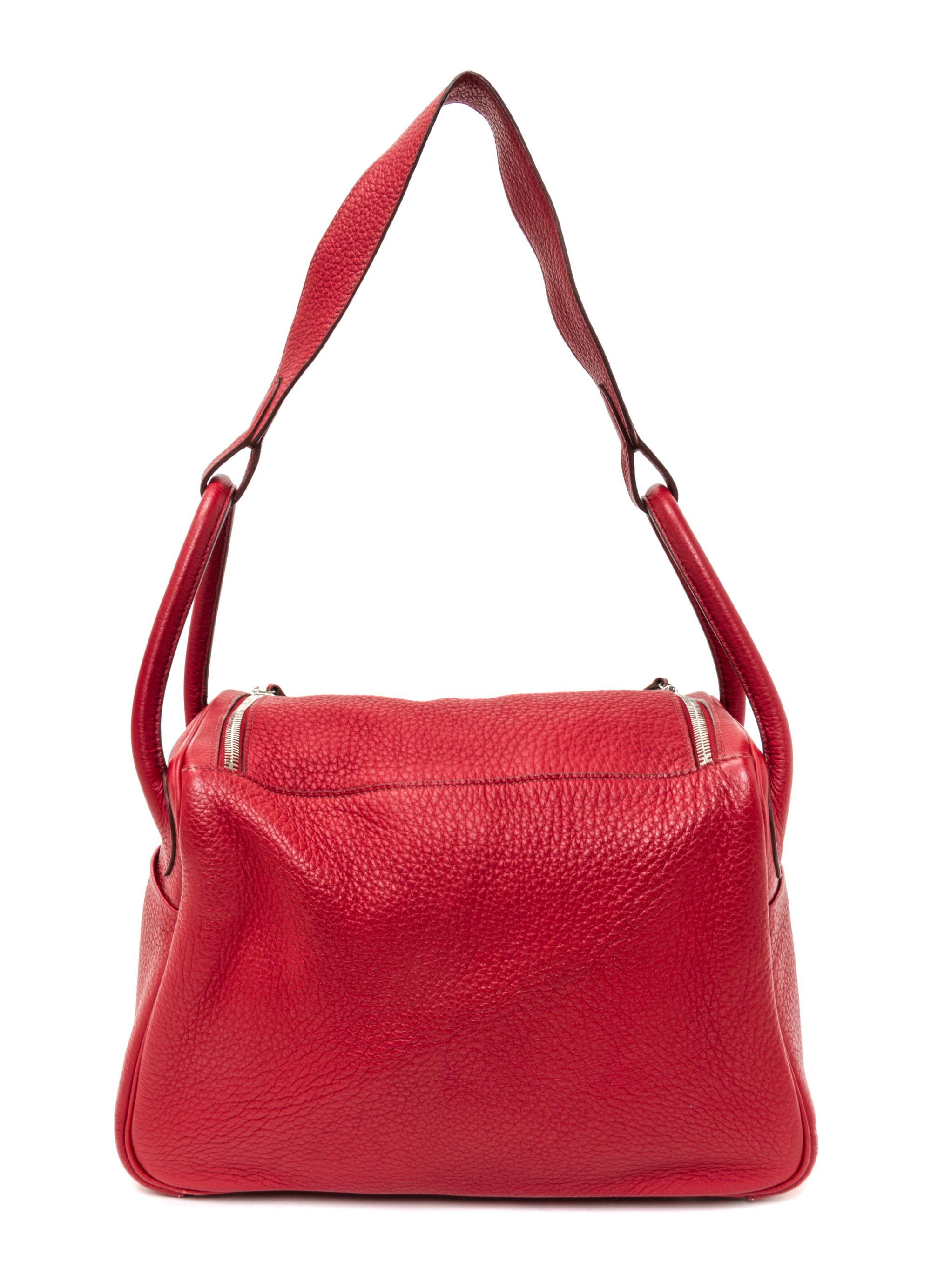 An Hermes Rouge Garance Taurillon Clemence Lindy 30 Handbag, 12" x 7.5" x 6.5".
