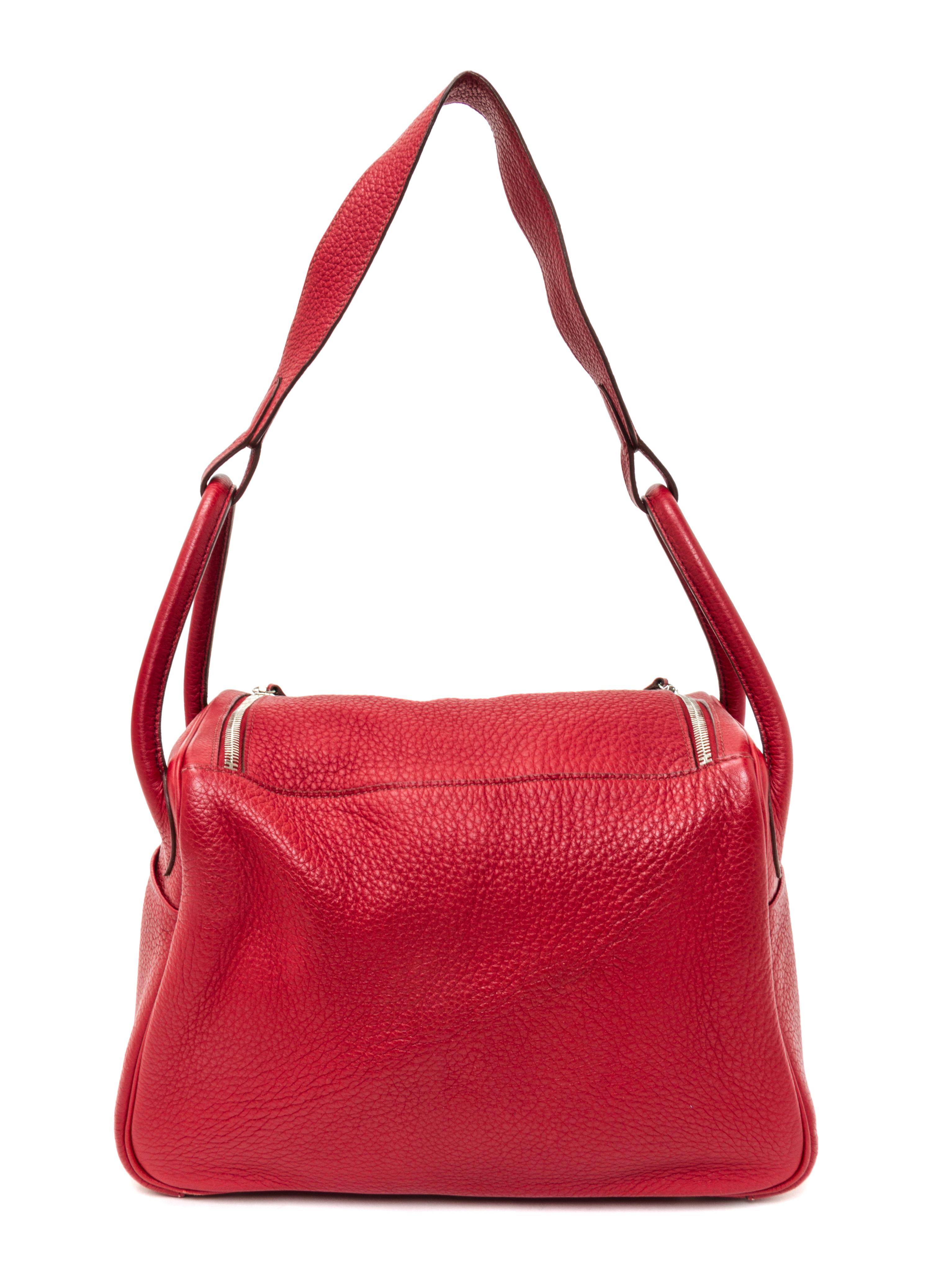 An Hermes Rouge Garance Taurillon Clemence Lindy 30 Handbag, 12" x 7.5" x 6.5".