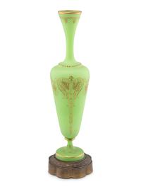 A French Gilt Decorated Green Opaline Glass Vase
