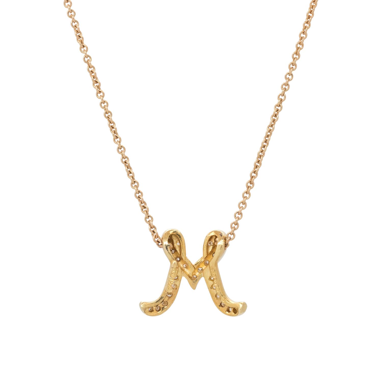 YELLOW GOLD AND DIAMOND 'M' NECKLACE