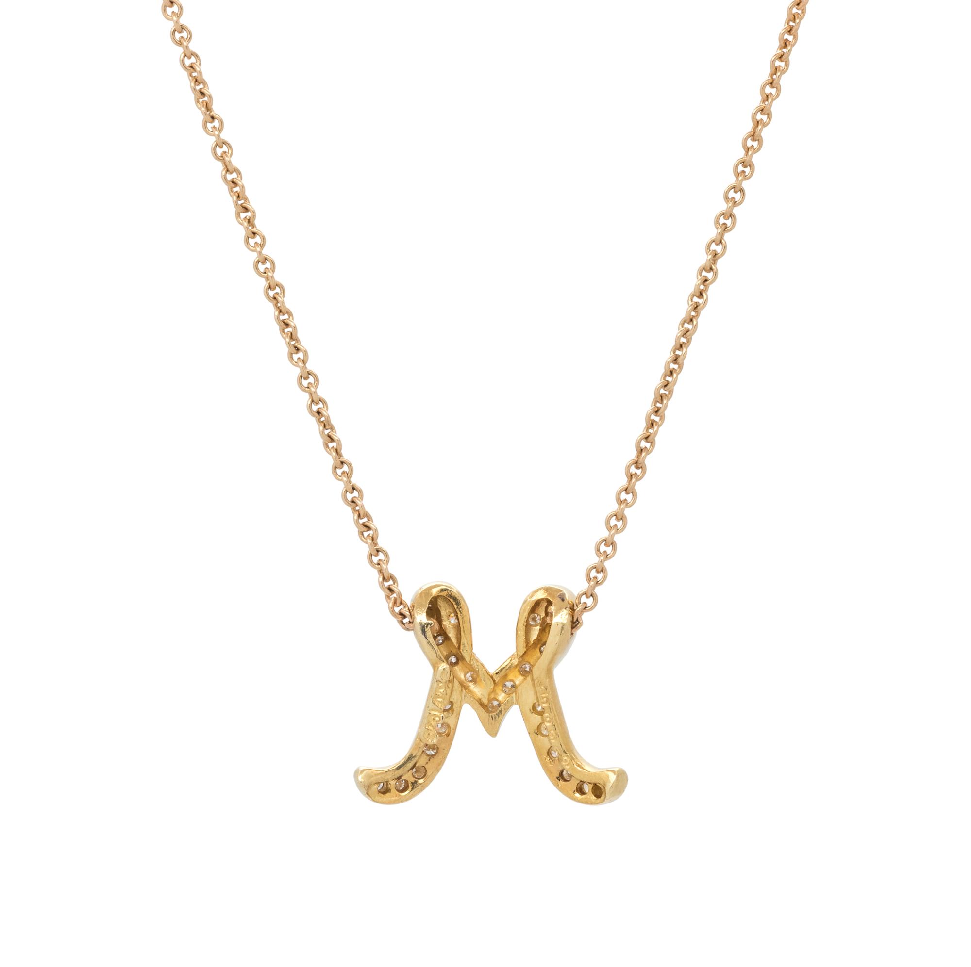 YELLOW GOLD AND DIAMOND 'M' NECKLACE