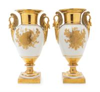 A Pair of Paris Porcelain Napoleonic Urns