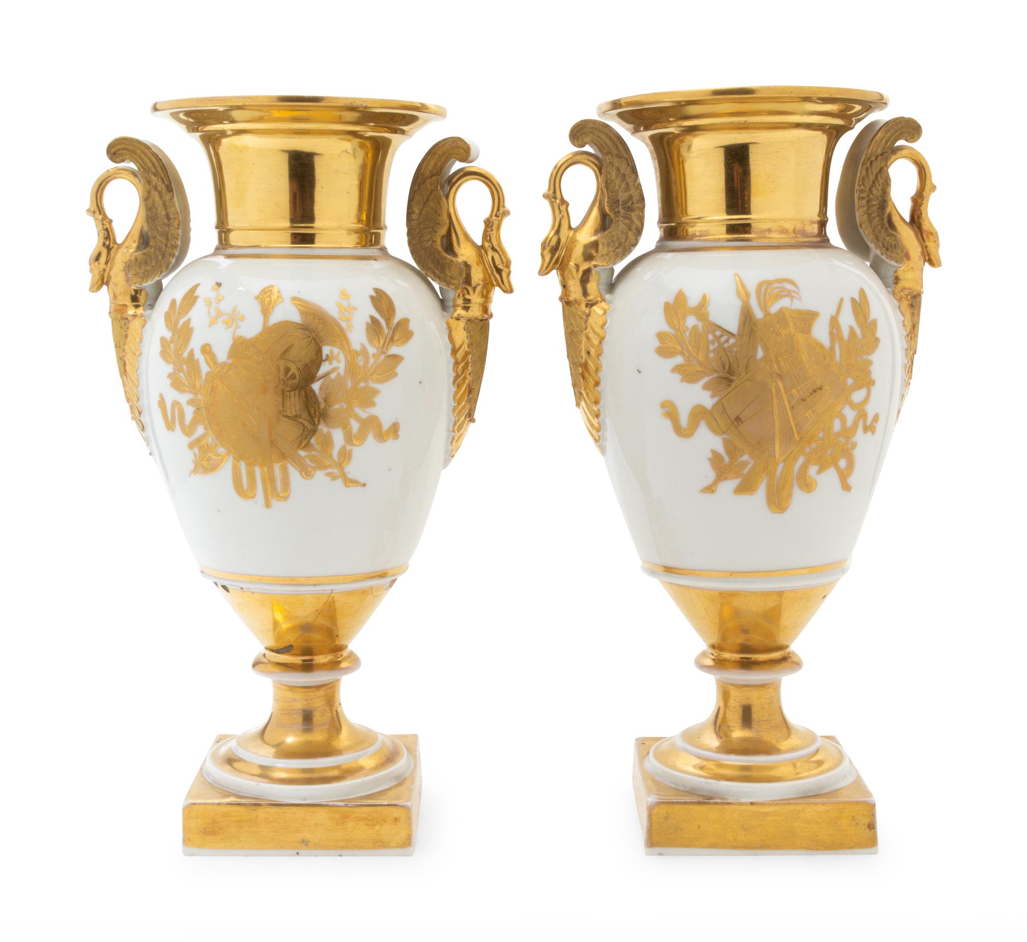 A Pair of Paris Porcelain Napoleonic Urns