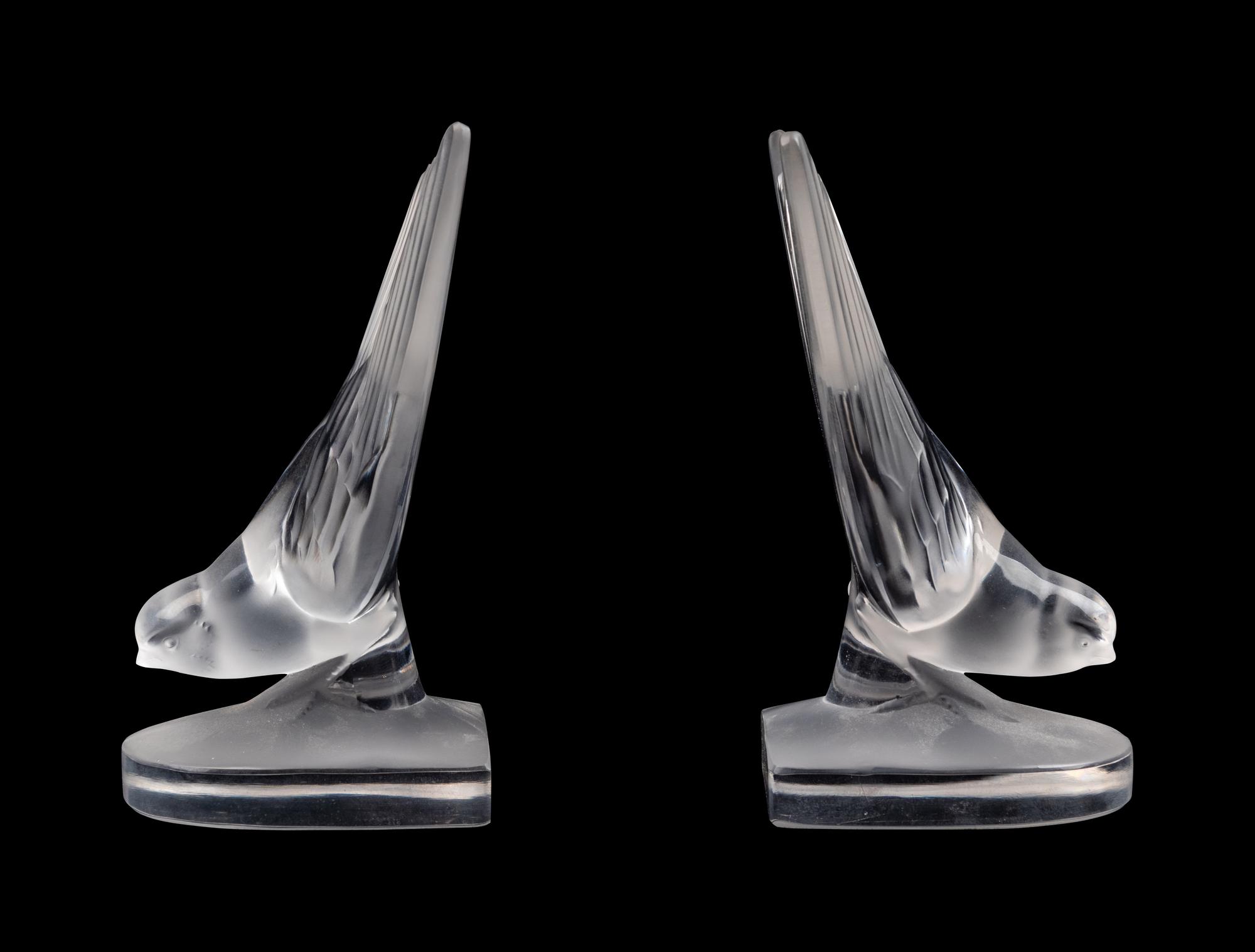 A Pair of Lalique Frosted Glass Book Ends