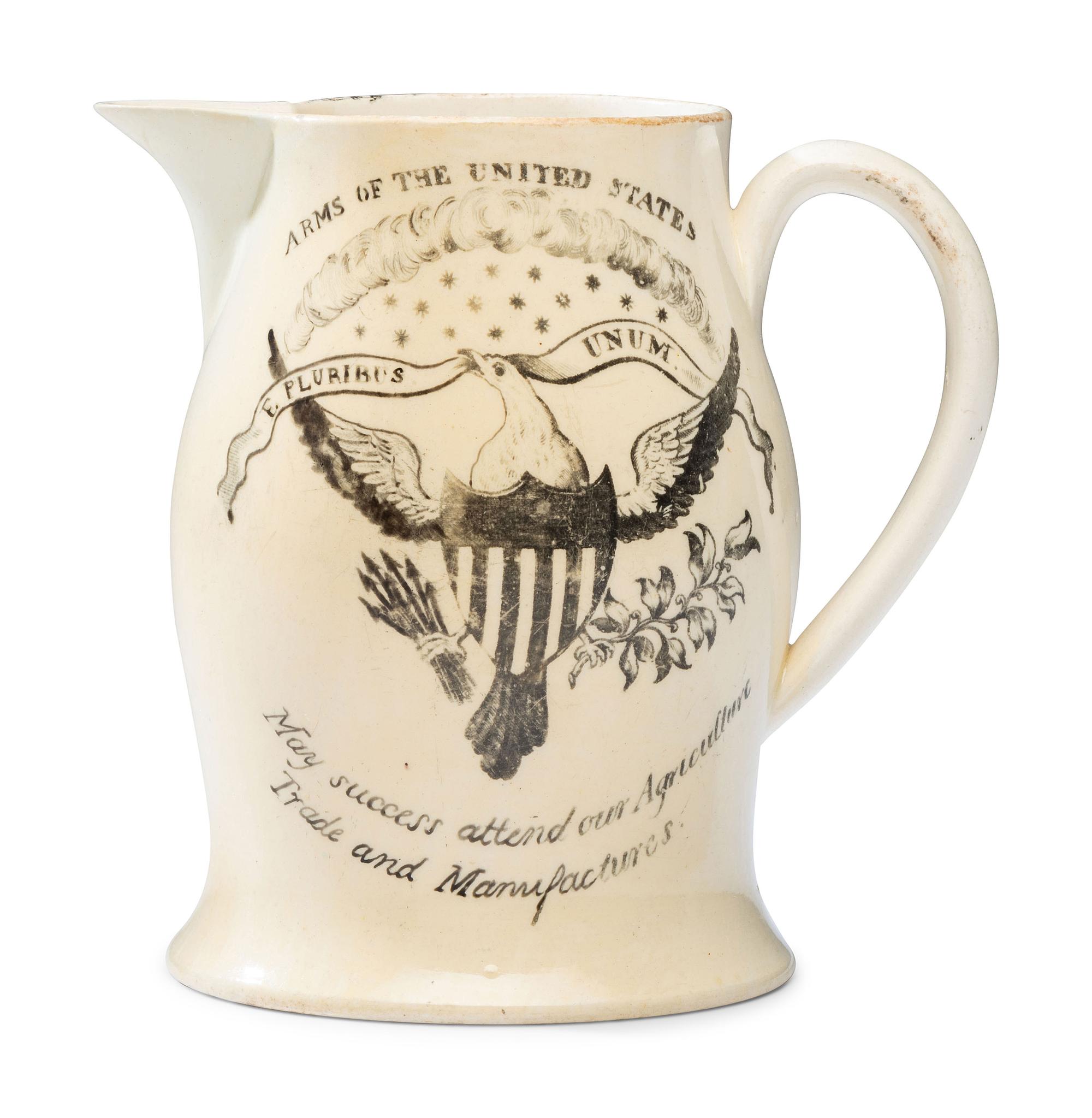 A Liverpool Transfer-Printed Creamware Pitcher with Arms of the United States