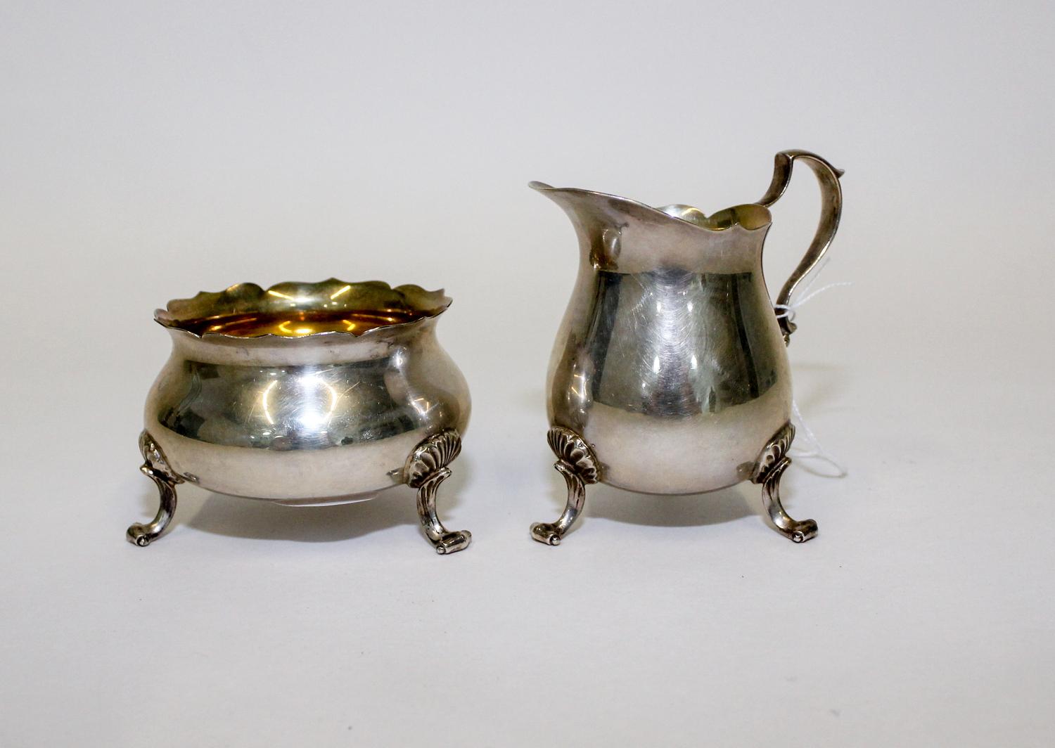 A Silver Creamer and Sugar Set Height of taller 3 inches. — POOLE, 20TH CENTURY