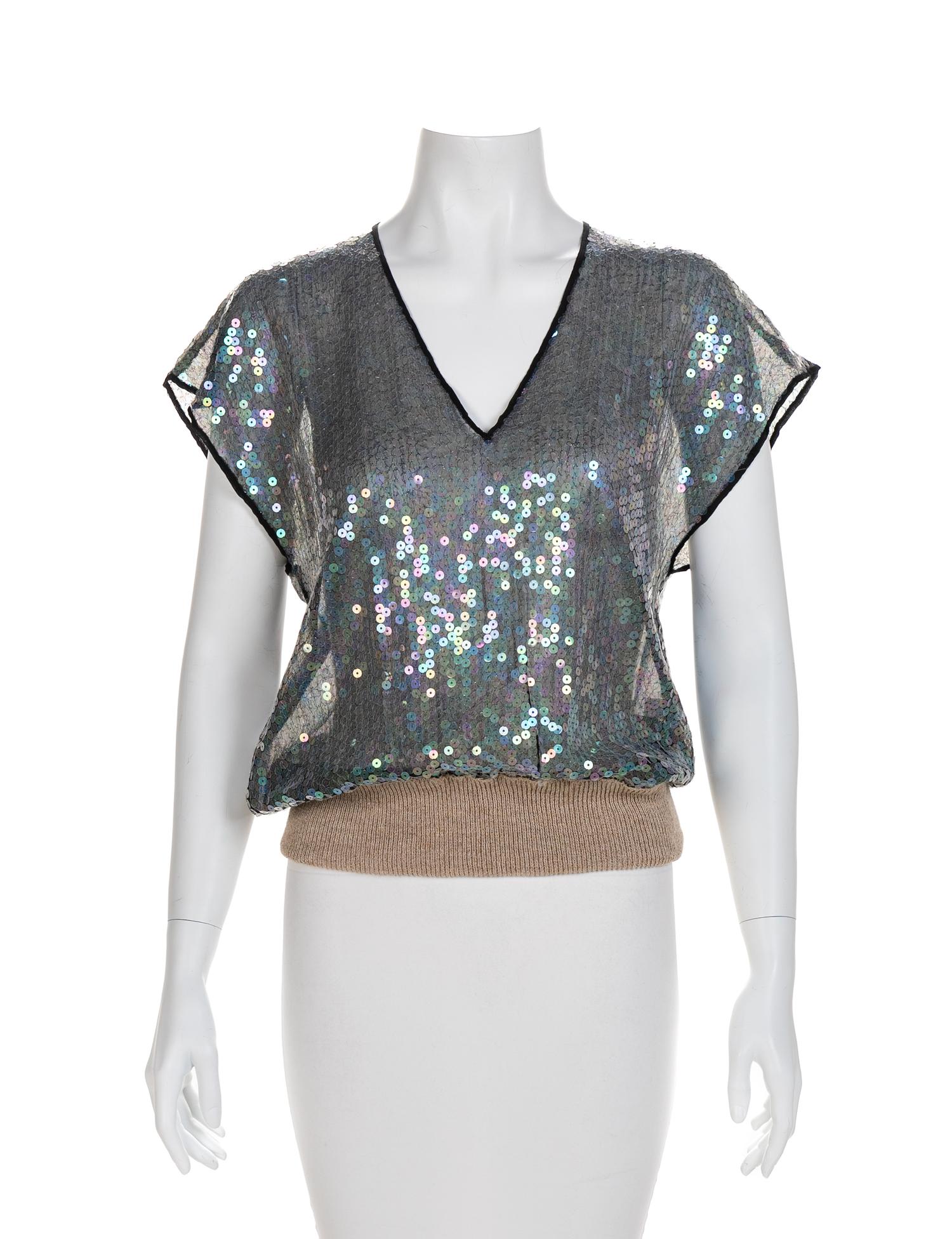 Gucci Iridescent Sequin Top, 1970-80s Size label: 42
