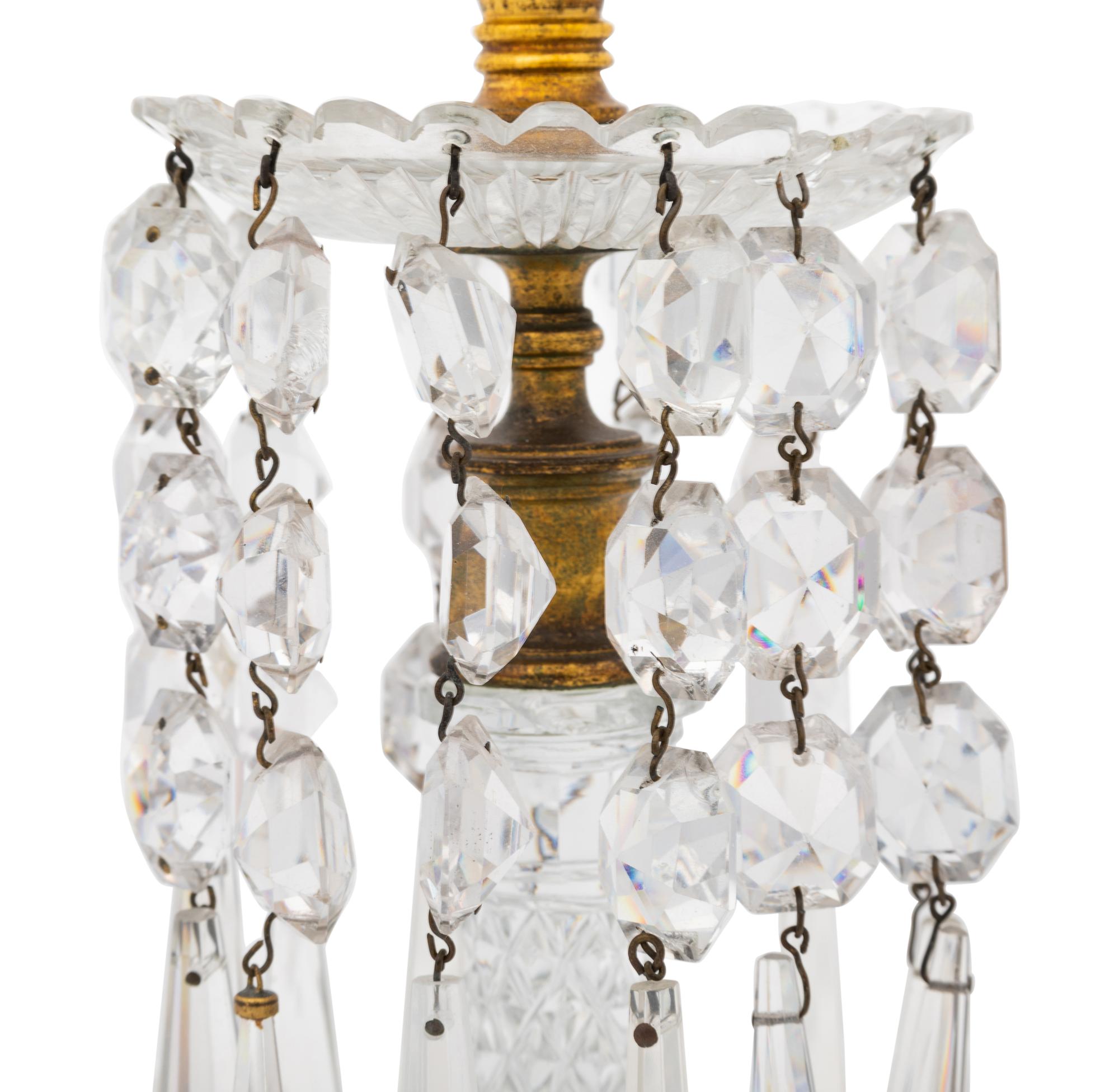 Two Cut Glass and Gilt Metal Candlesticks