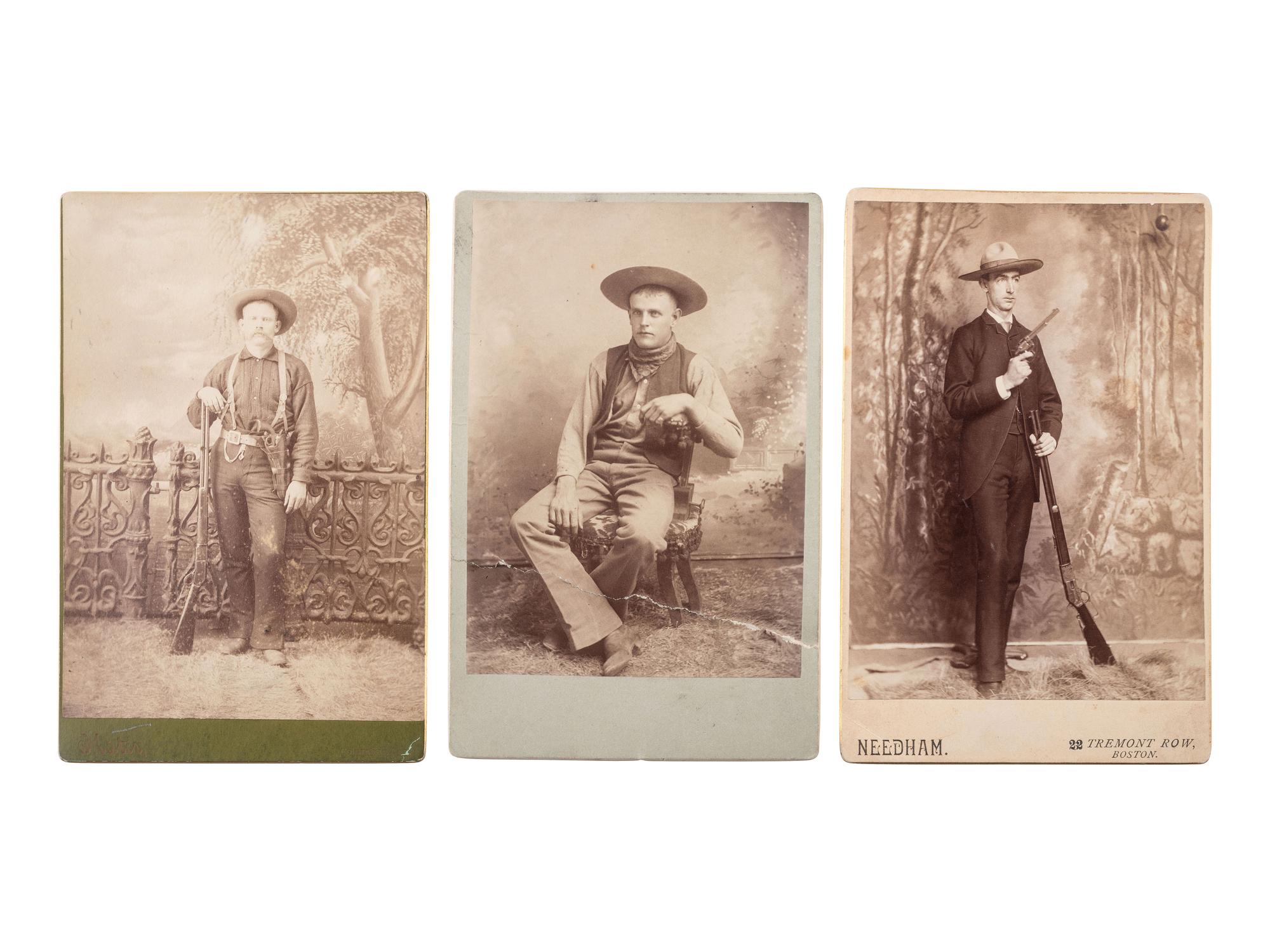 [WESTERN AMERICANA]. 6 cabinet photographs of cowboys and subjects in western attire, some armed