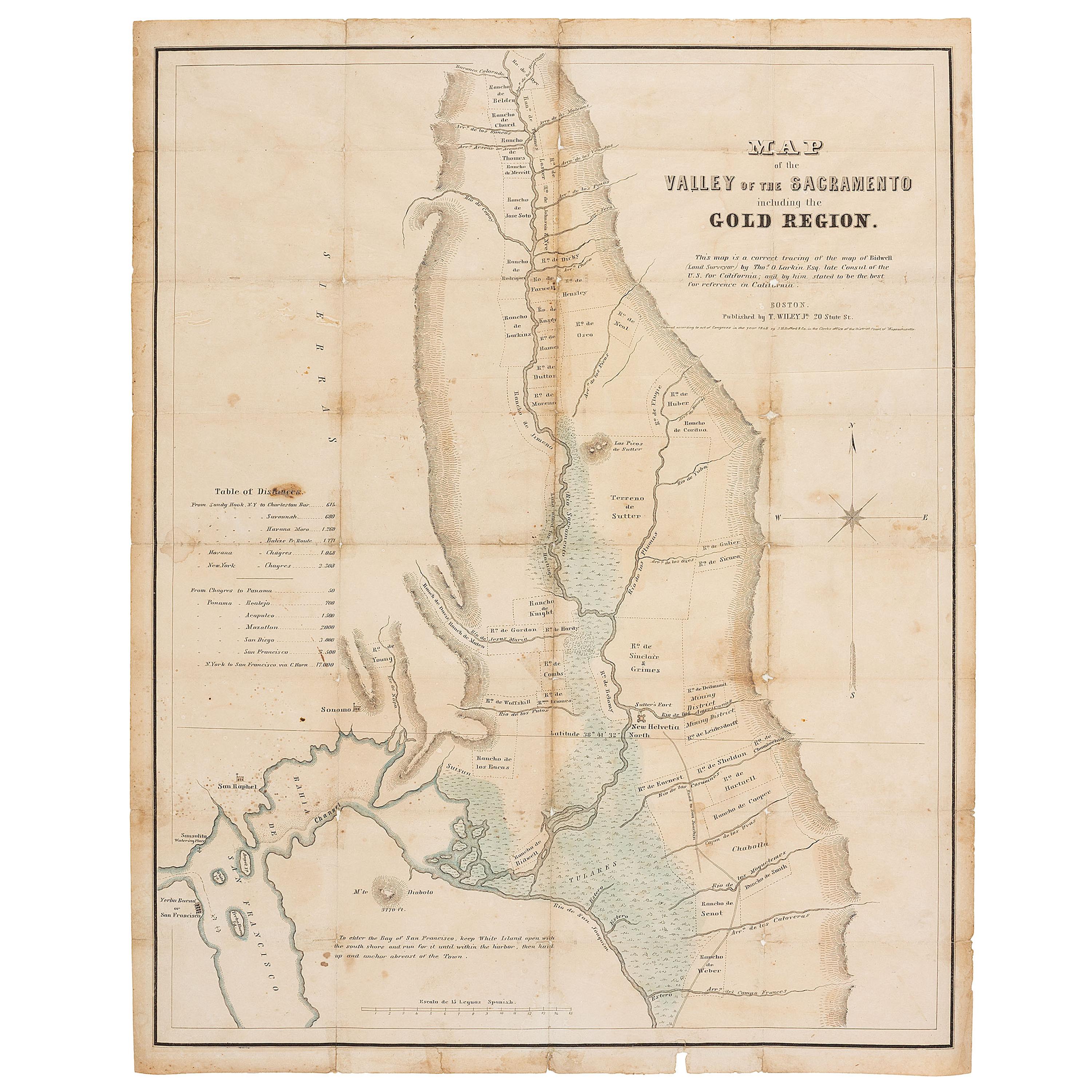 [GOLD RUSH]. LARKIN, Thomas O. (1802-1858). Map of the Valley of the Sacramento including the Gold Region . Boston: J.H. Bufford & Co and T. Wiley Jr., ca 1848.