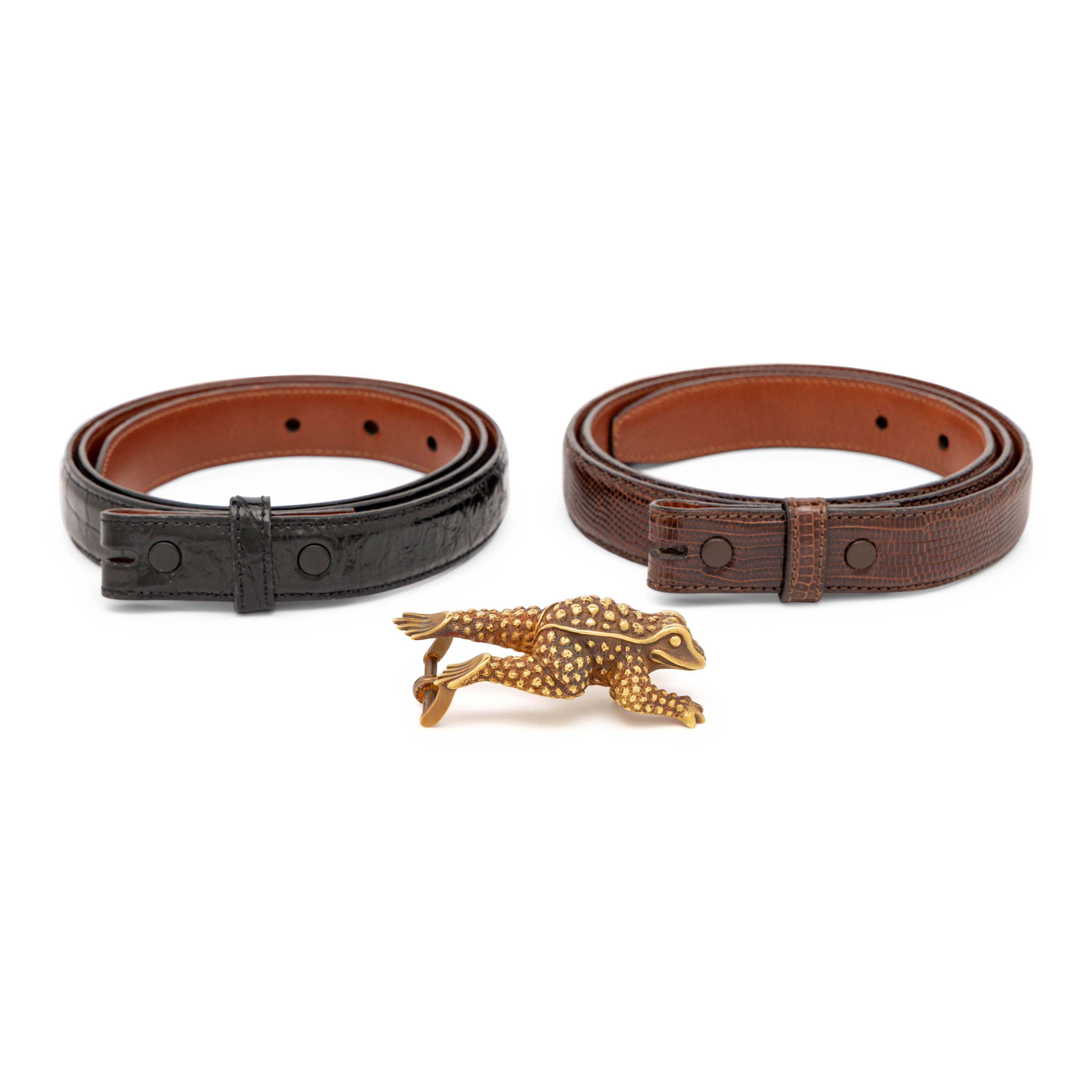Kieselstein-Cord, 18k Gold Frog Buckle & Two Interchangeable Belts