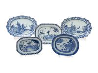 Five Chinese Export Blue and White Porcelain Platters