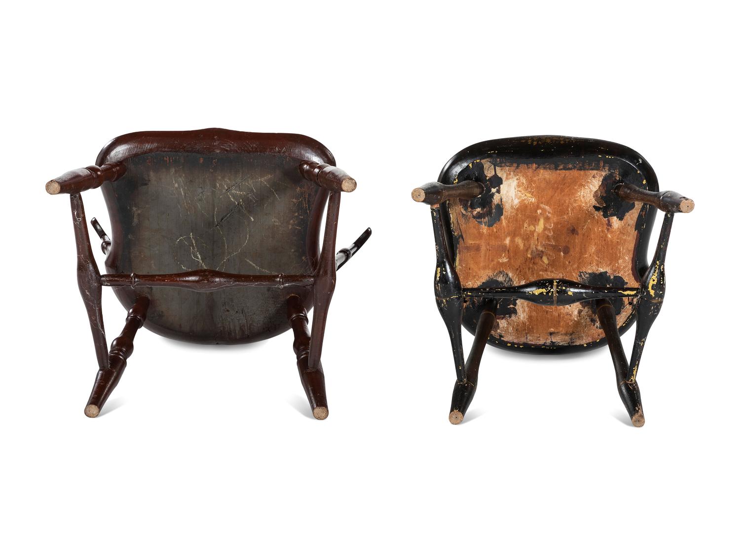 Two Painted Compass-Seat Windsor Side Chairs