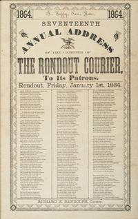 [CIVIL WAR]. RANDOLPH, Richard H. Seventeenth Annual Address of the Carrier of the Rondout Courier, to its Patrons . [Rondout, NY]: N.p., 1 January 1864.