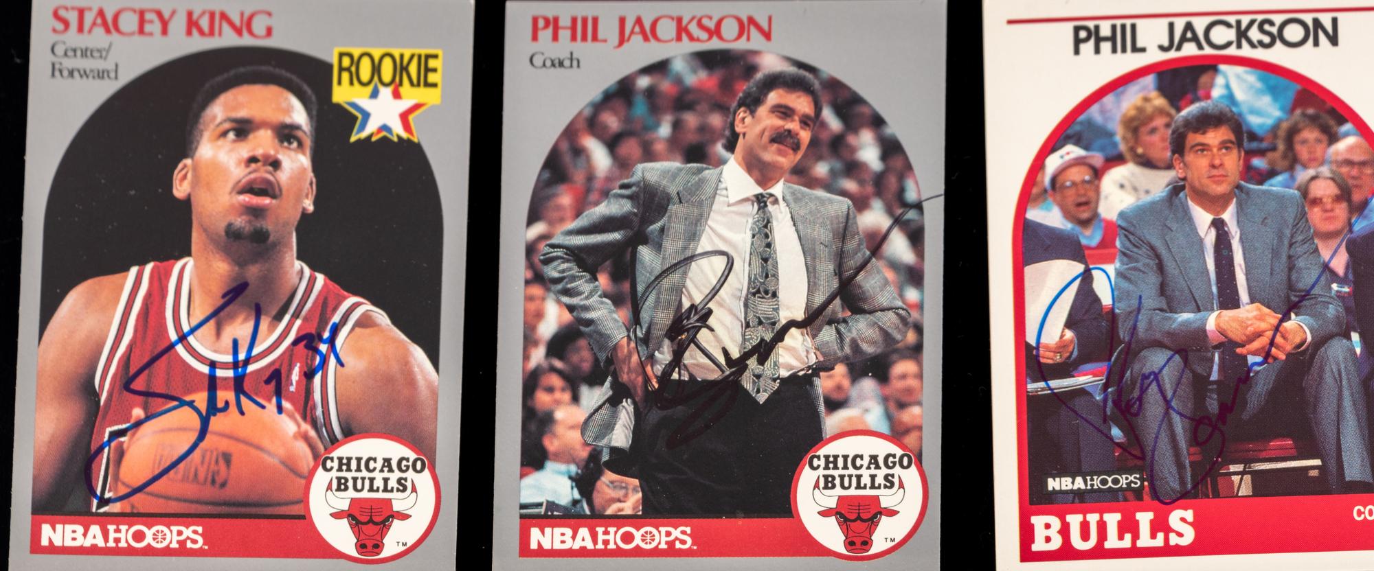 A Large Group of 60 Assorted Vintage Chicago Bulls Championship Era and 1980s Stars Signed Autograph Basketball Cards (Including Phil Jackson),