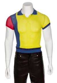 A Gianni Versace Rayon Knit Color Block Shirt, Size 42.