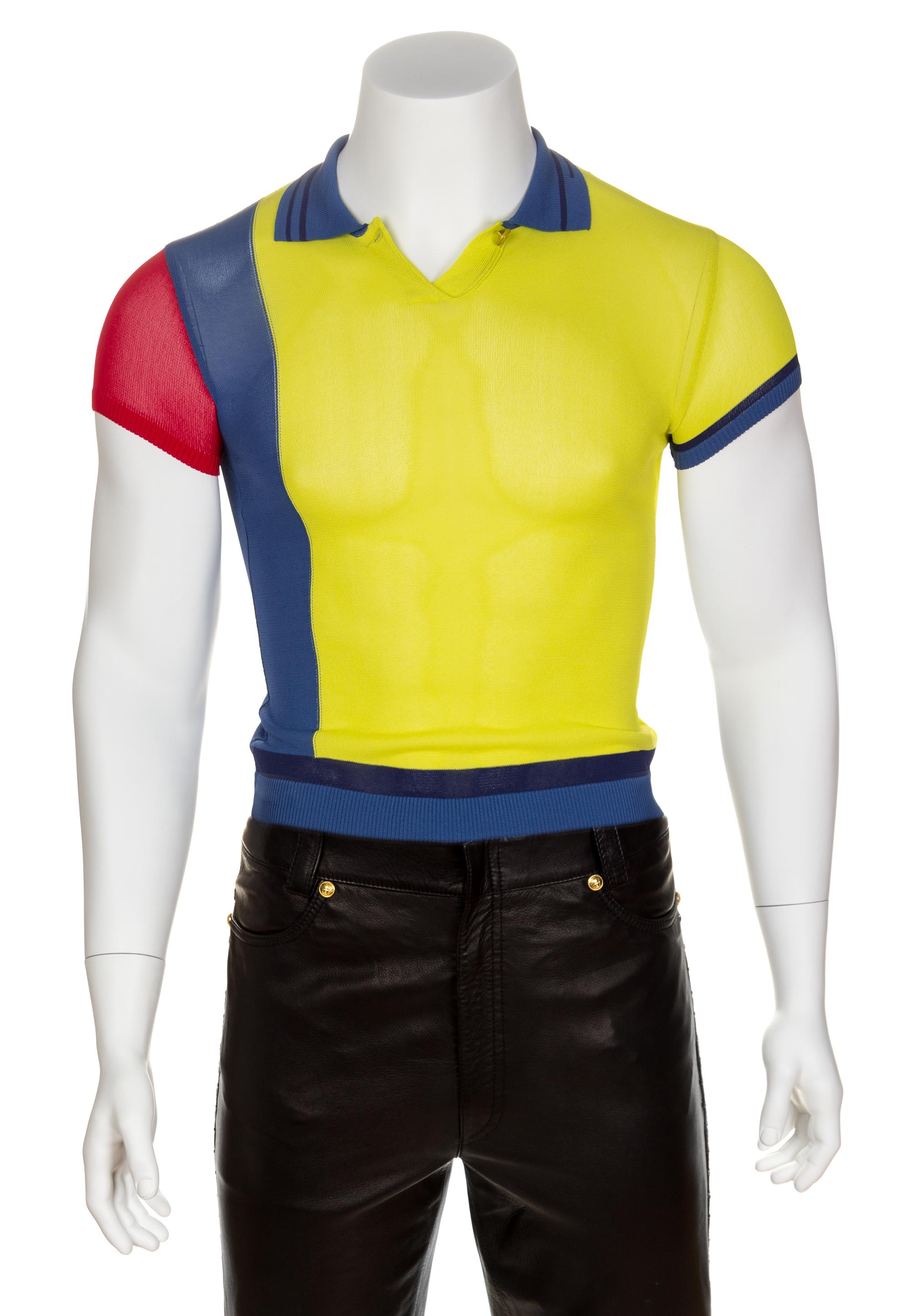 A Gianni Versace Rayon Knit Color Block Shirt, Size 42.