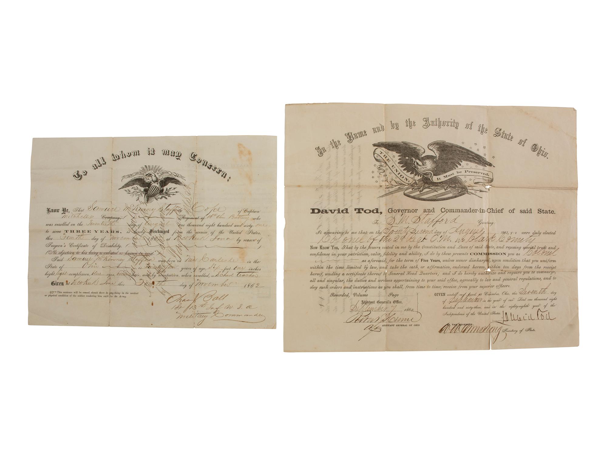 [CIVIL WAR]. Corporal Samuel McKinney Stafford (1837-1922), 16th Ohio Battery, archive including war-date diary and letters.