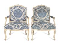 A Pair of Louis XV Style White-Painted Fauteuils