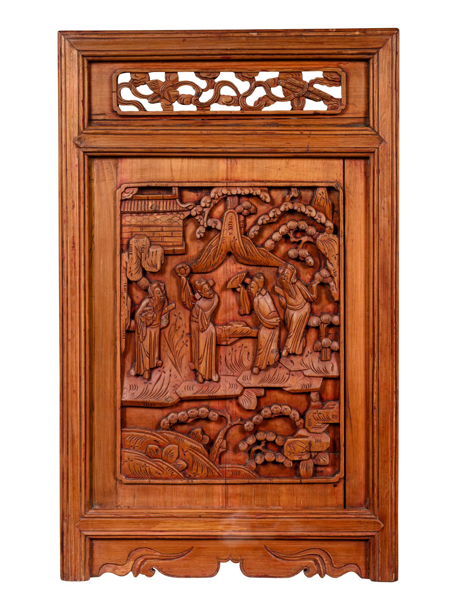A Pair of Chinese Carved Softwood Panels
