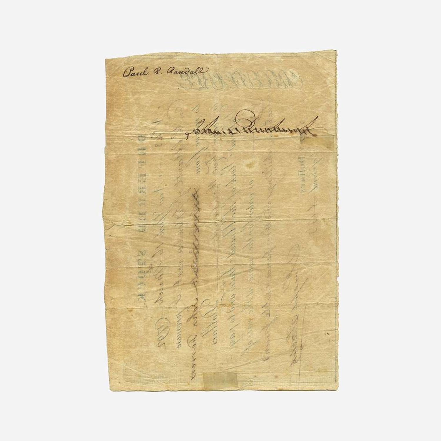 [Hamilton, Alexander] [Panic of 1792] Deferred Stock Certificate of the United States
