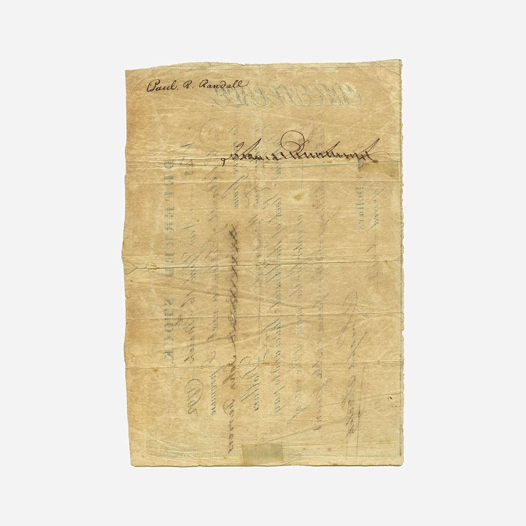 [Hamilton, Alexander] [Panic of 1792] Deferred Stock Certificate of the United States