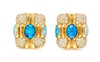 An 18 Karat Yellow Gold Diamond and Opal Demi Parure, 99.90 dwts.