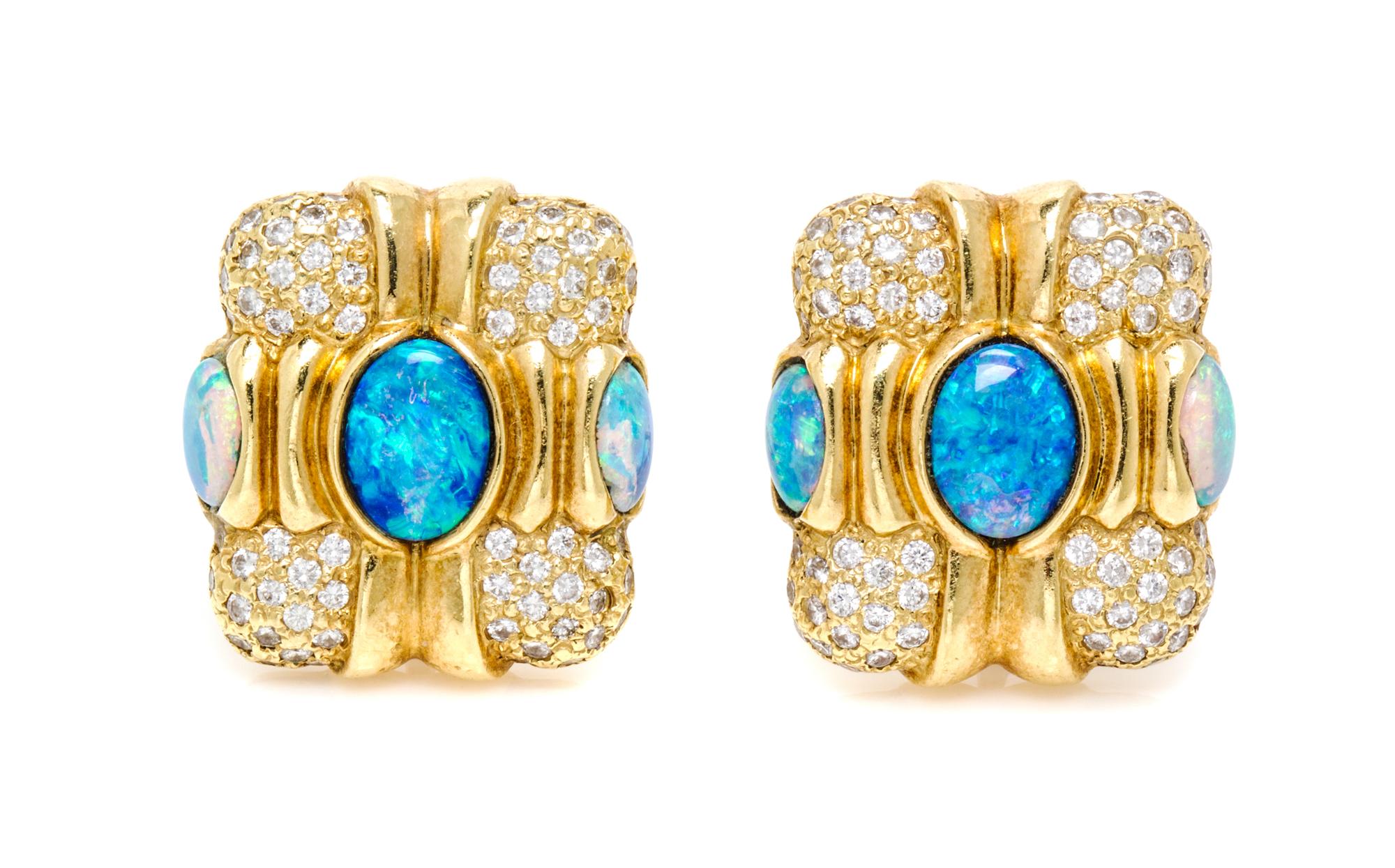 An 18 Karat Yellow Gold Diamond and Opal Demi Parure, 99.90 dwts.