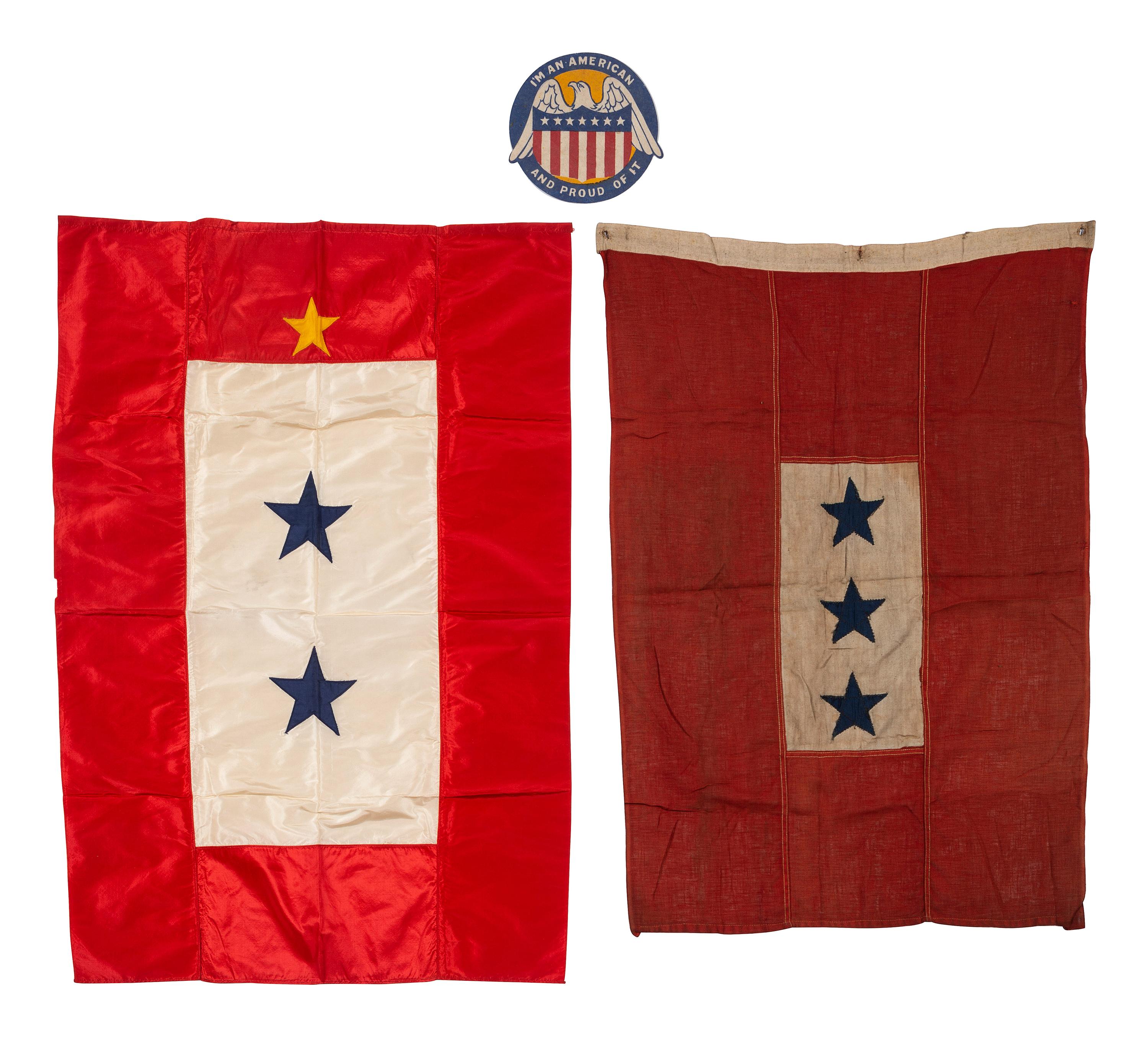 [WORLD WAR I & II - FLAGS & PATRIOTIC TEXTILES]. A group of patriotic textiles and accoutrements, including: