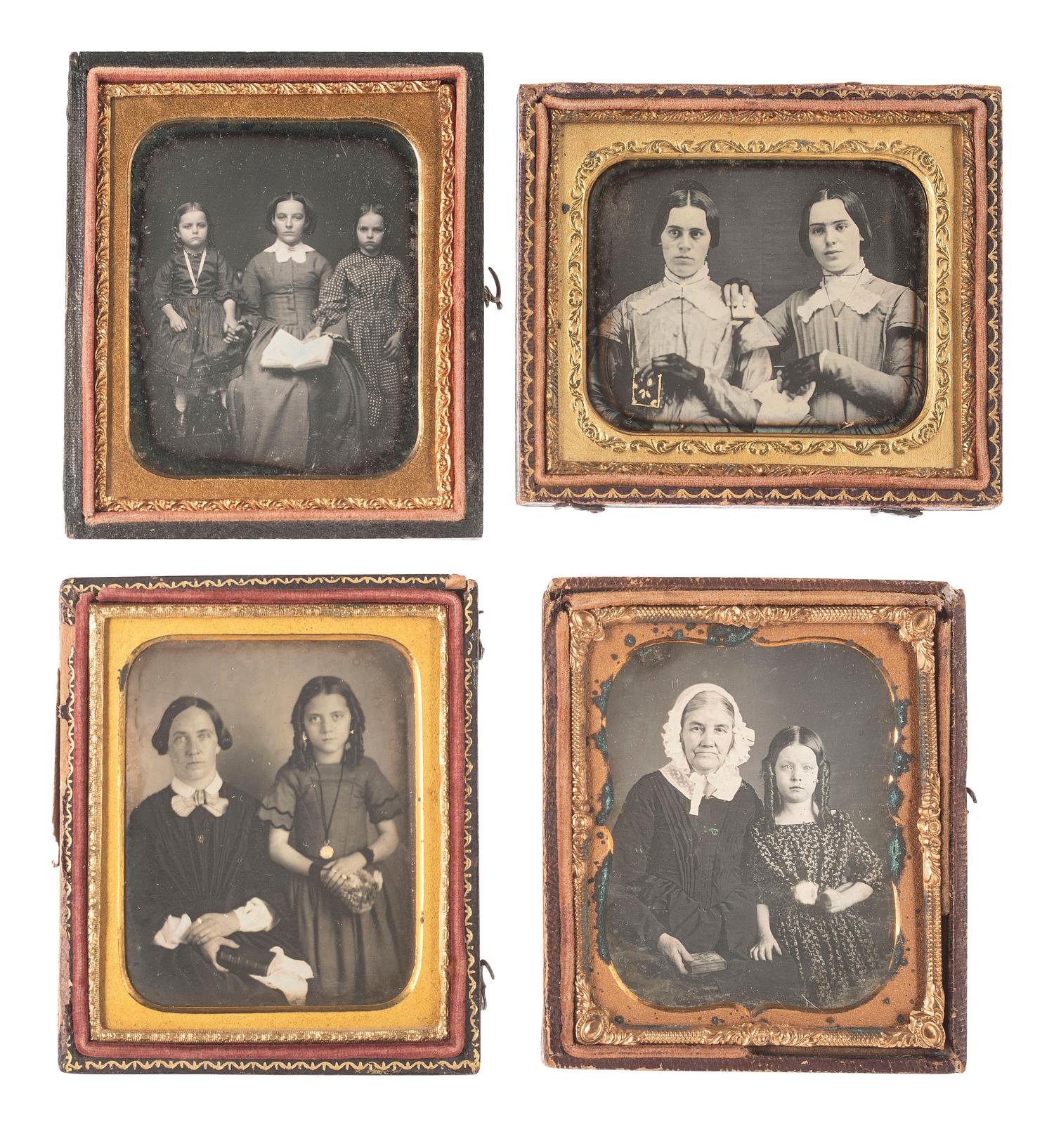 [EARLY PHOTOGRAPHY]. 10 sixth plate daguerreotypes featuring groups of people posed with books and cased images.