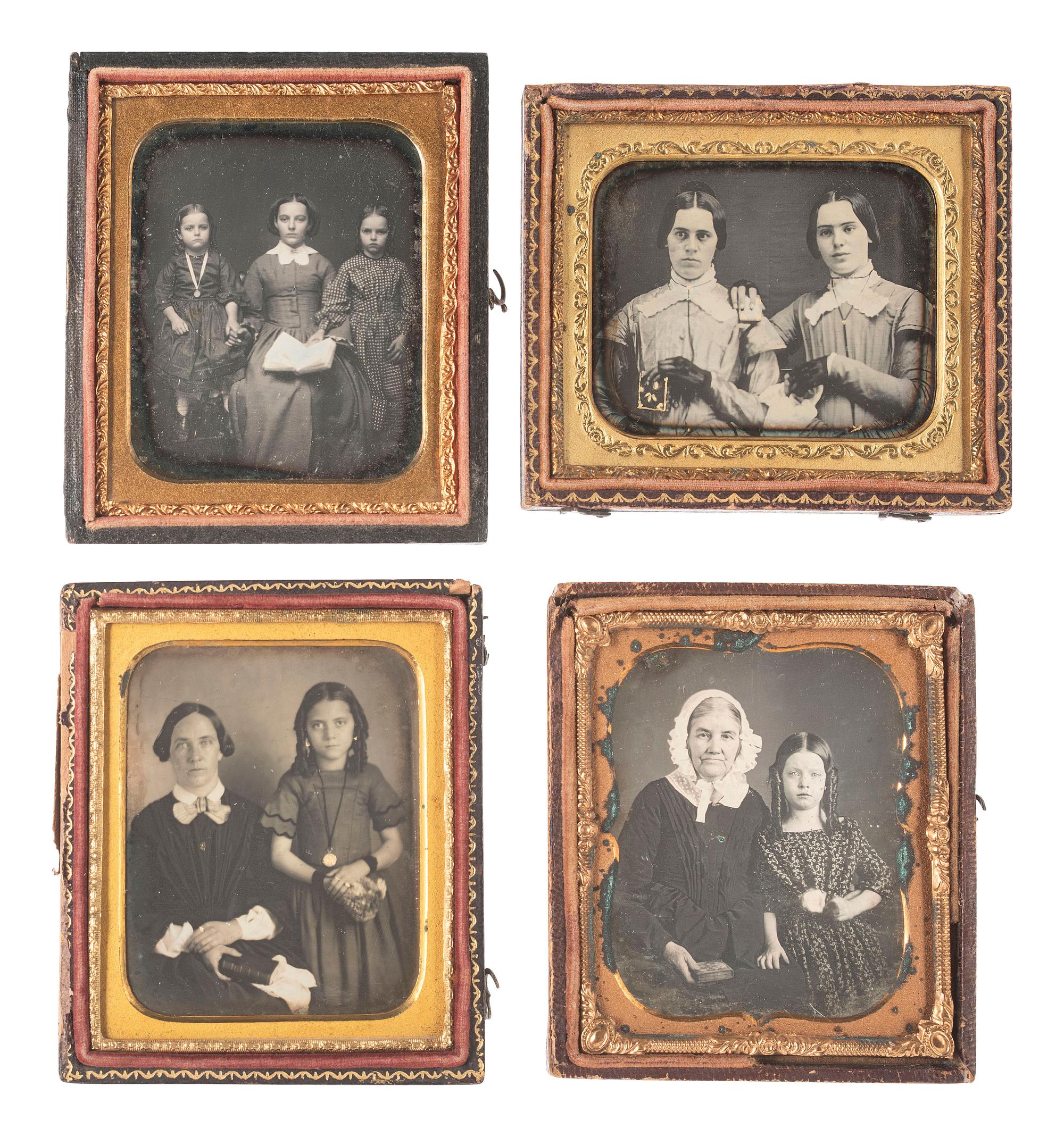 [EARLY PHOTOGRAPHY]. 10 sixth plate daguerreotypes featuring groups of people posed with books and cased images.