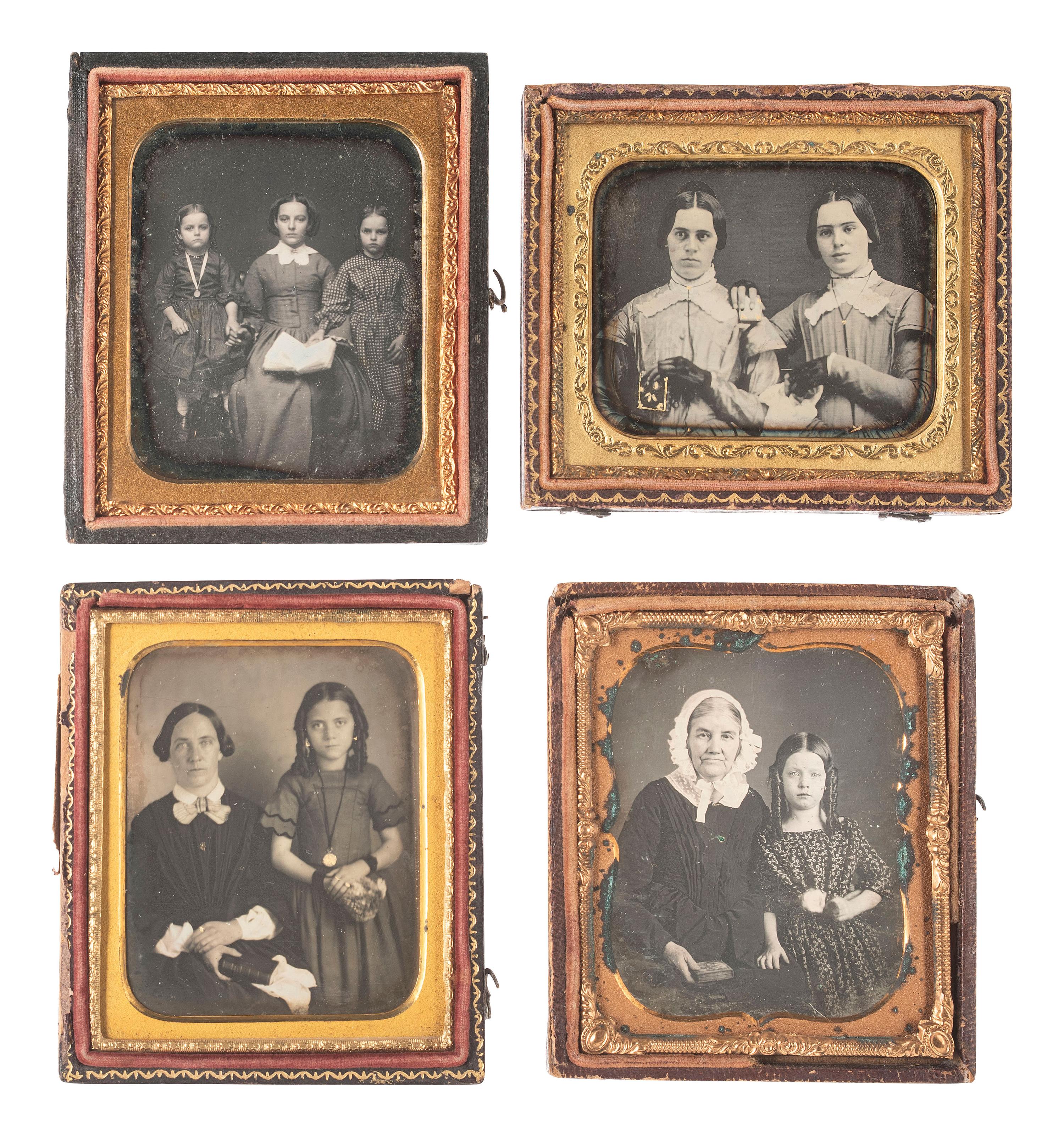 [EARLY PHOTOGRAPHY]. 10 sixth plate daguerreotypes featuring groups of people posed with books and cased images.