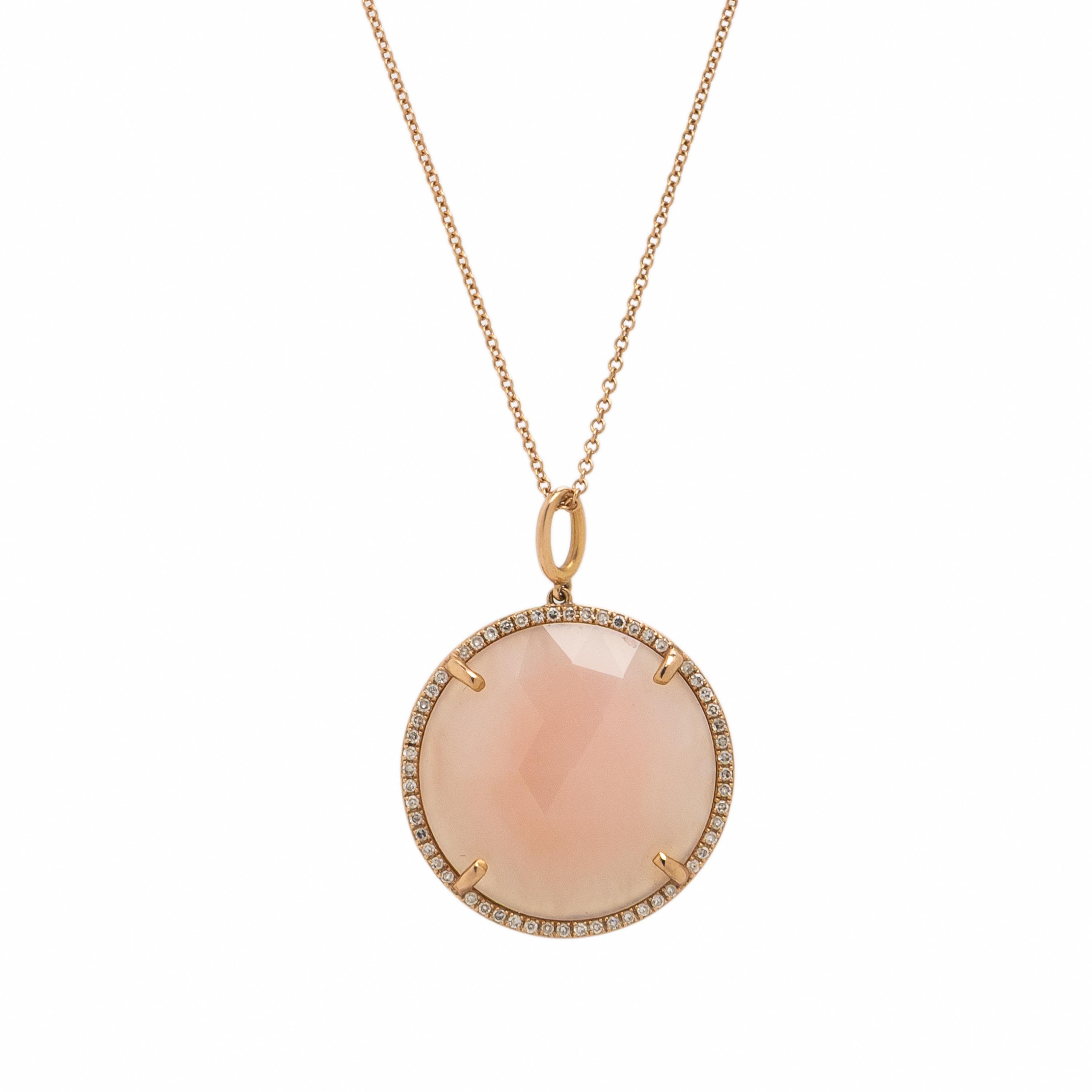 Rose Gold, Rose Quartz, and Diamond Pendant Necklace