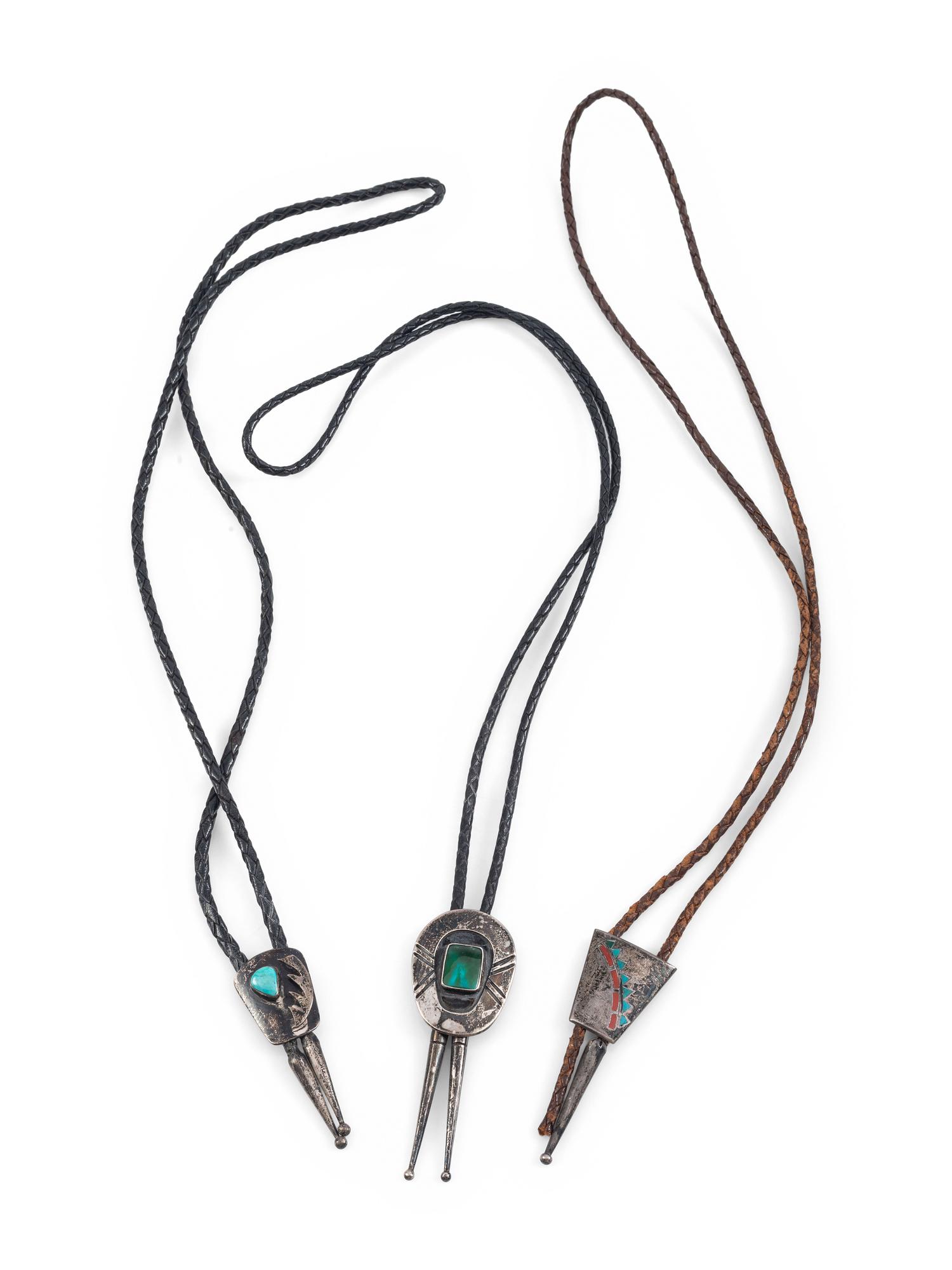 Southwestern-style Silver Bolo Ties, with Inlay