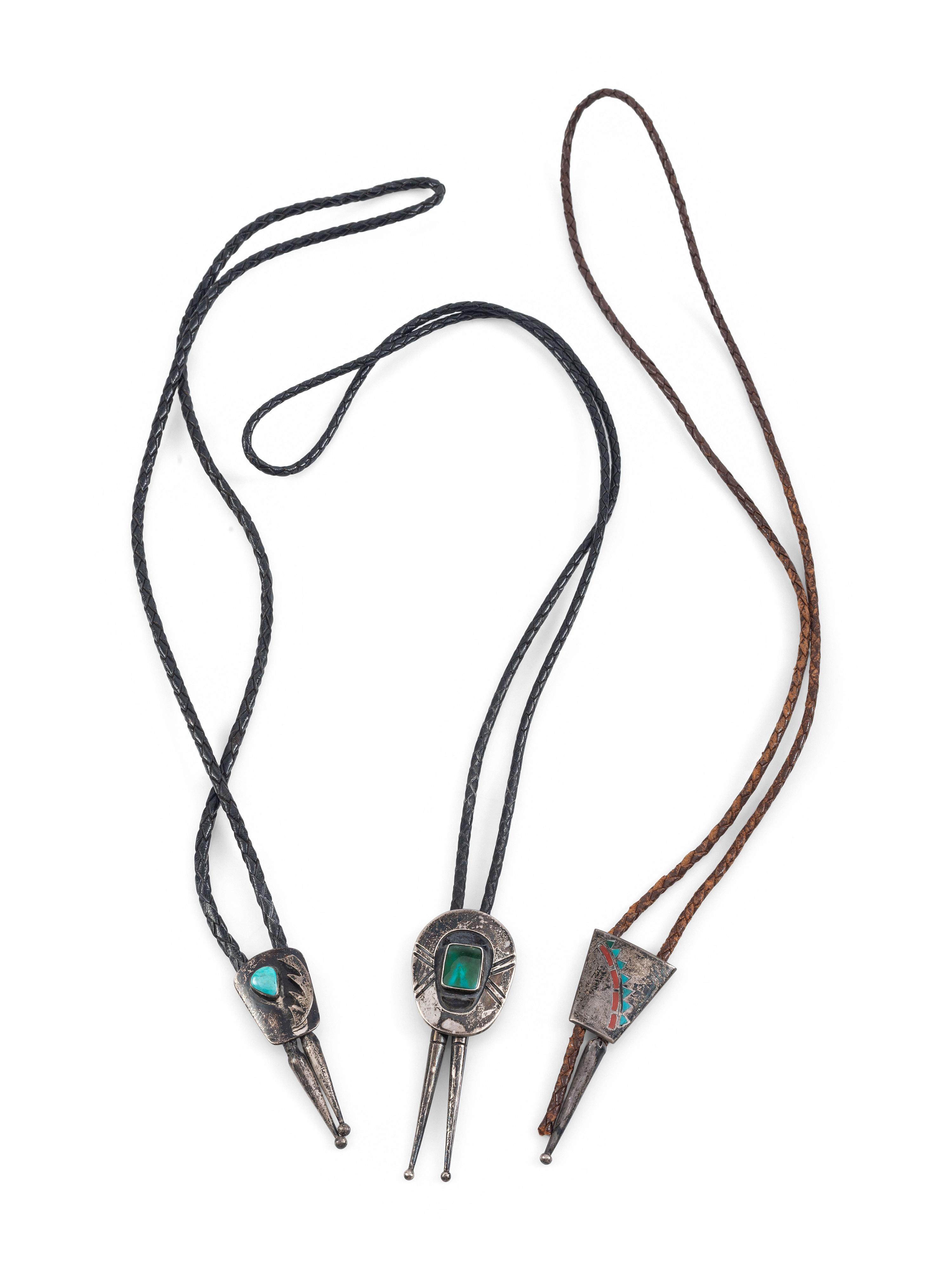 Southwestern-style Silver Bolo Ties, with Inlay