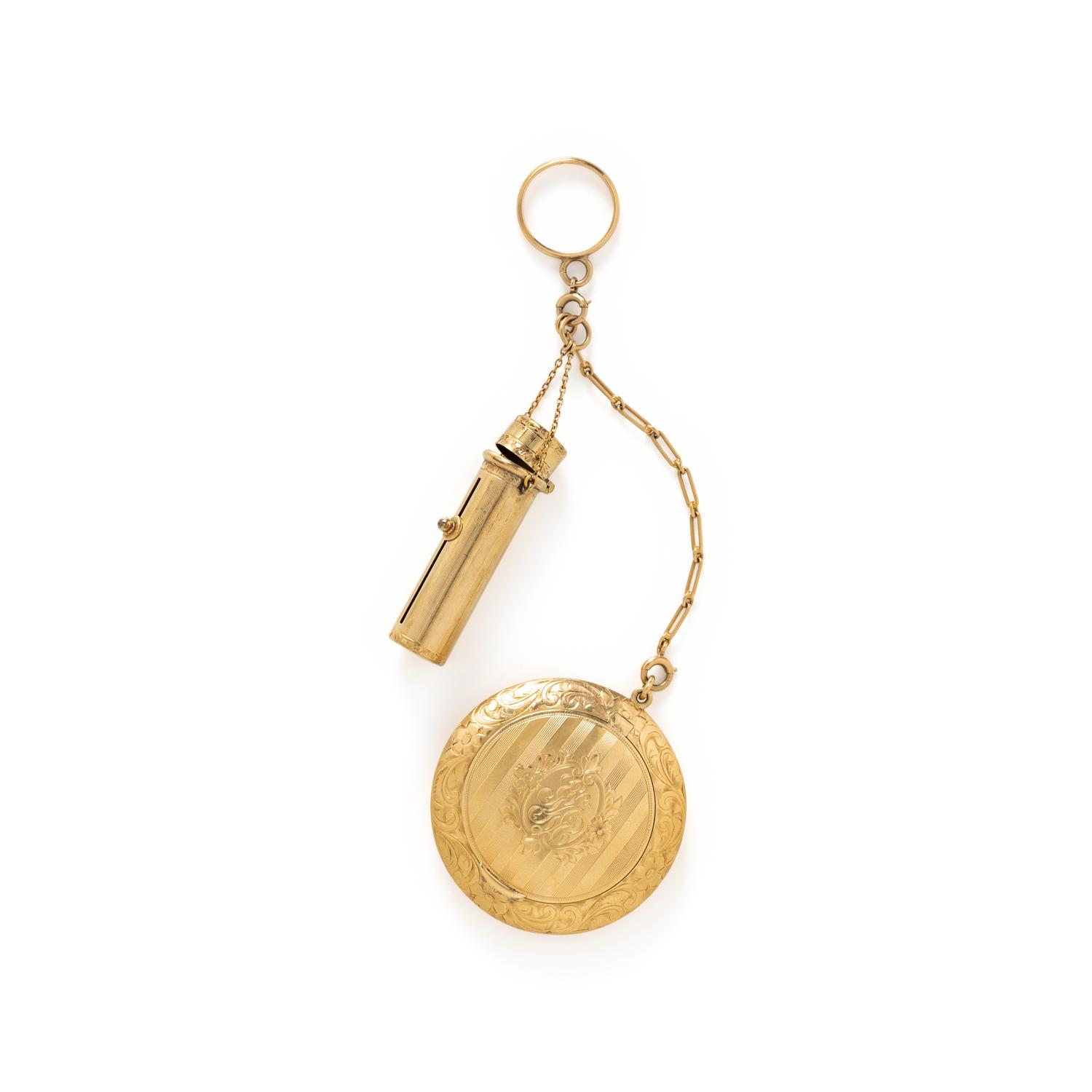 YELLOW GOLD COMPACT AND LIPSTICK HOLDER