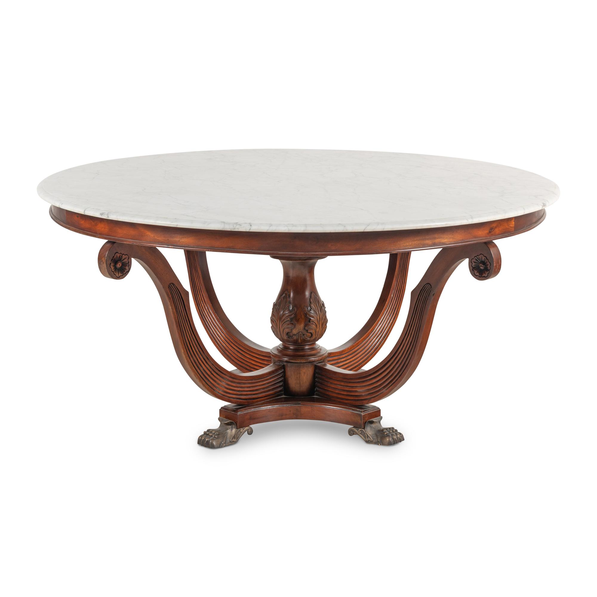 A Regency Style Walnut and Marble-Top Center Table