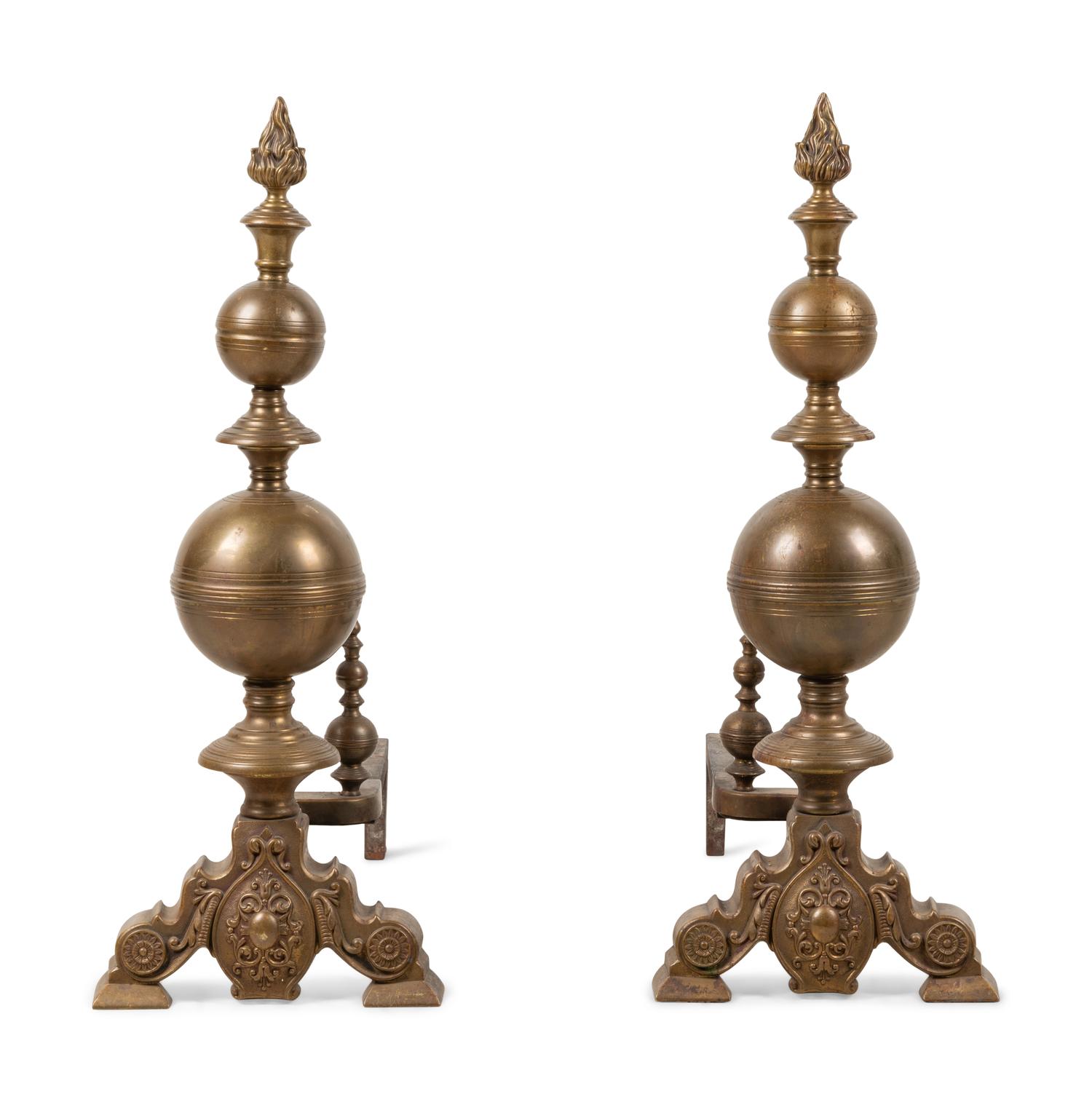 A Pair of Continental Baroque Style Bronze Andirons