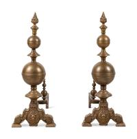 A Pair of Continental Baroque Style Bronze Andirons