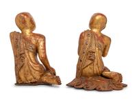 A Pair of Southeast Asian Giltwood Monk Figures