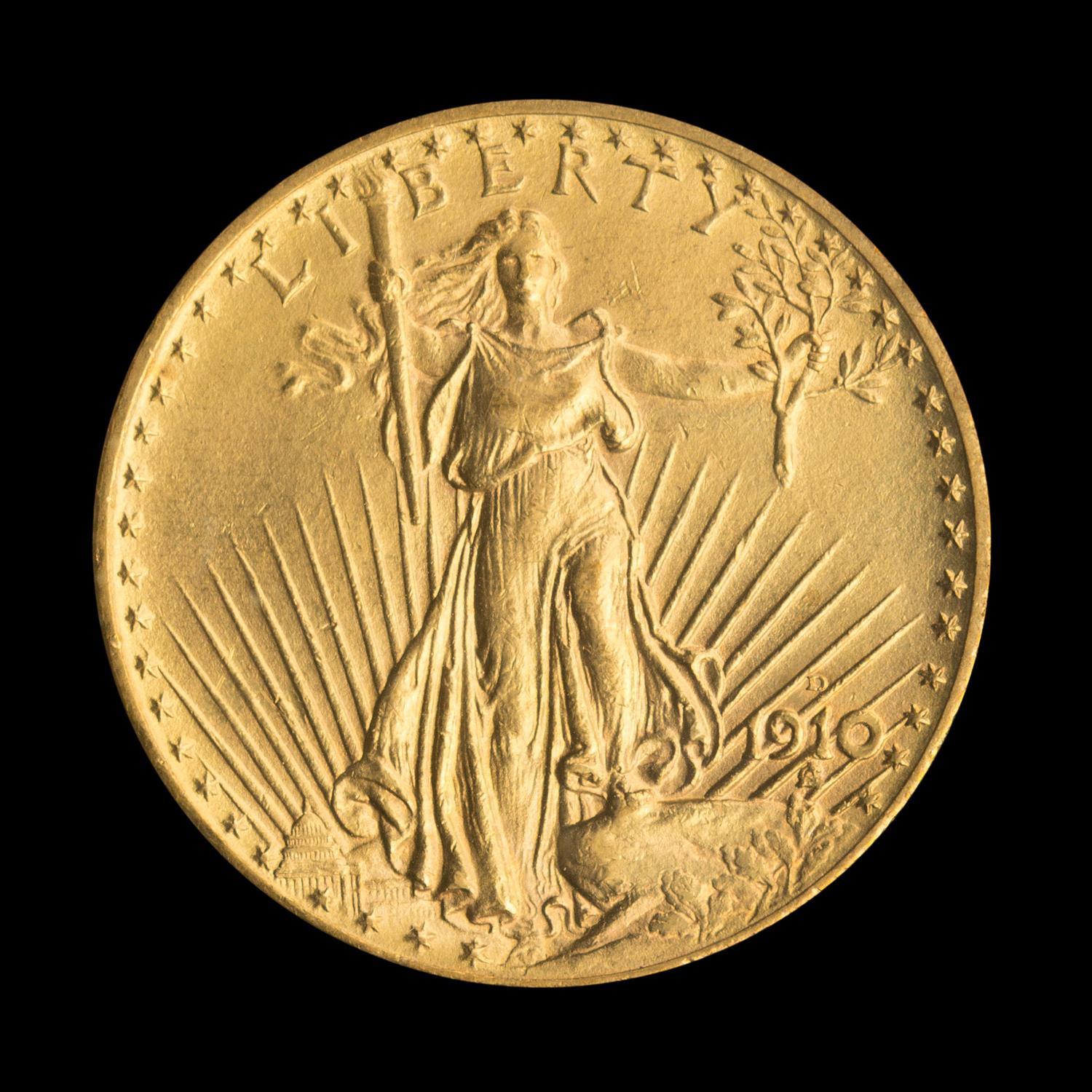 A United States 1910-D St. Gaudens $20 Gold Coin