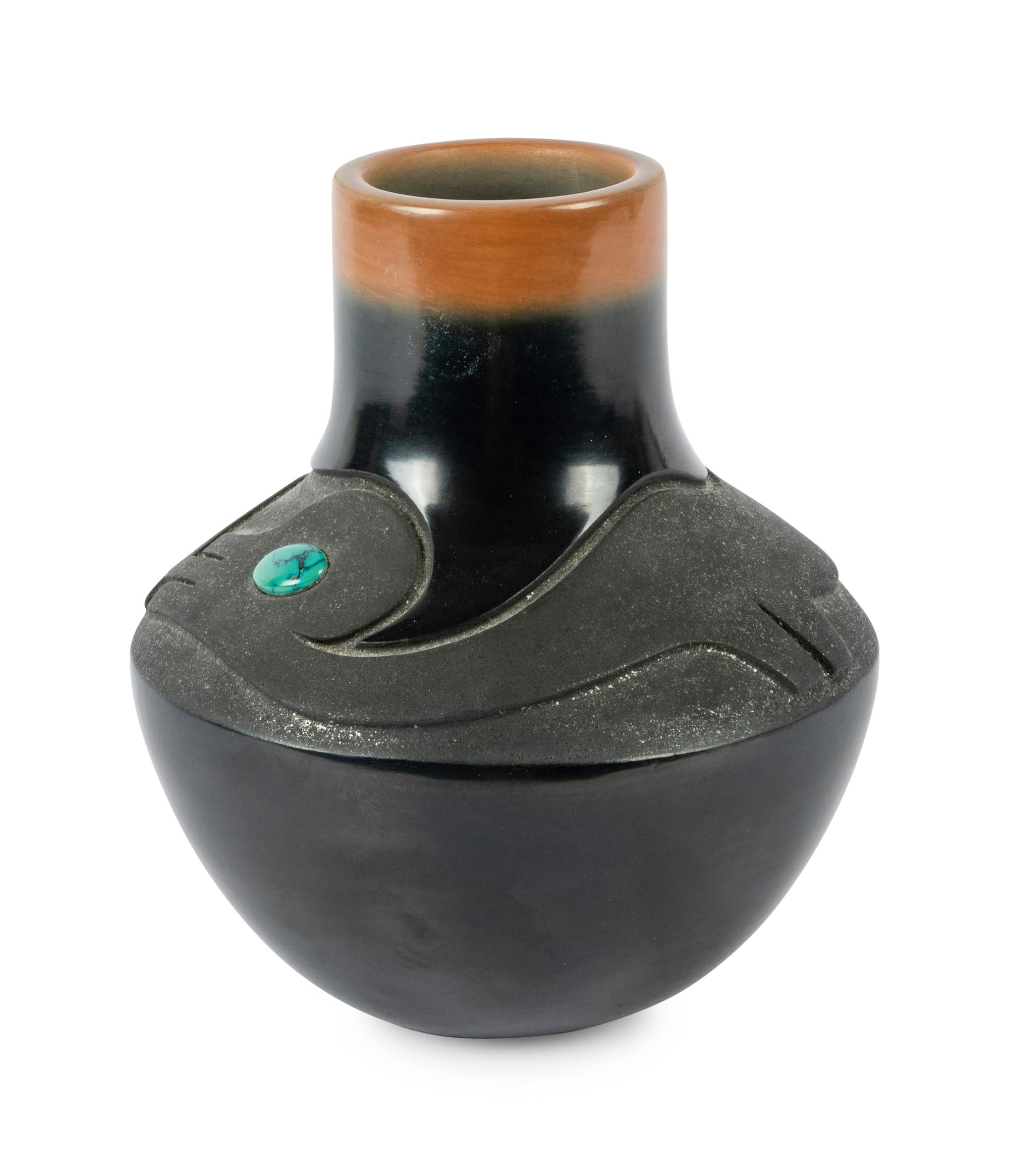 Blackware Pottery Jar with Sienna Rim