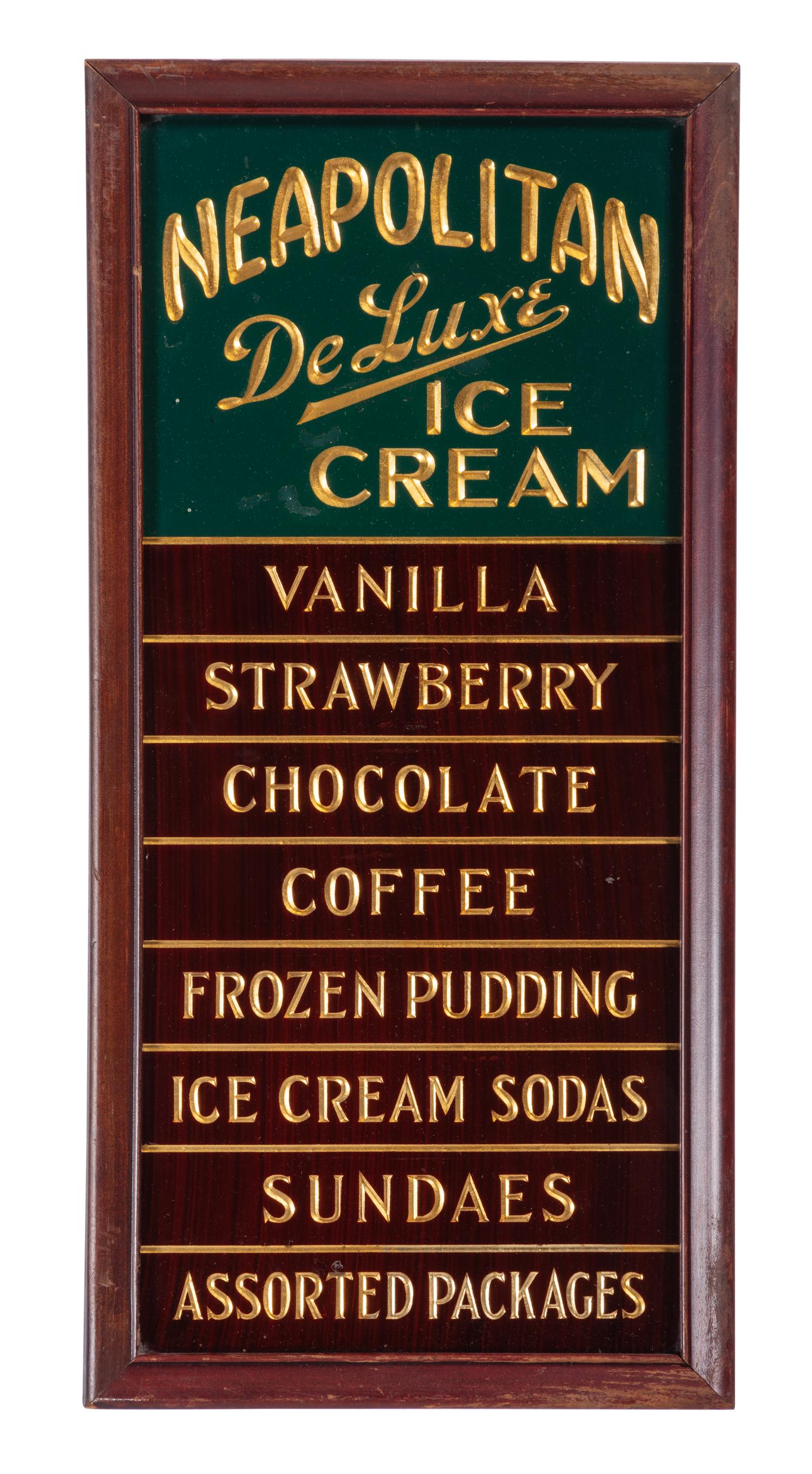 A Painted and Parcel Gilt Neapolitan DeLuxe Ice Cream Menu Sign