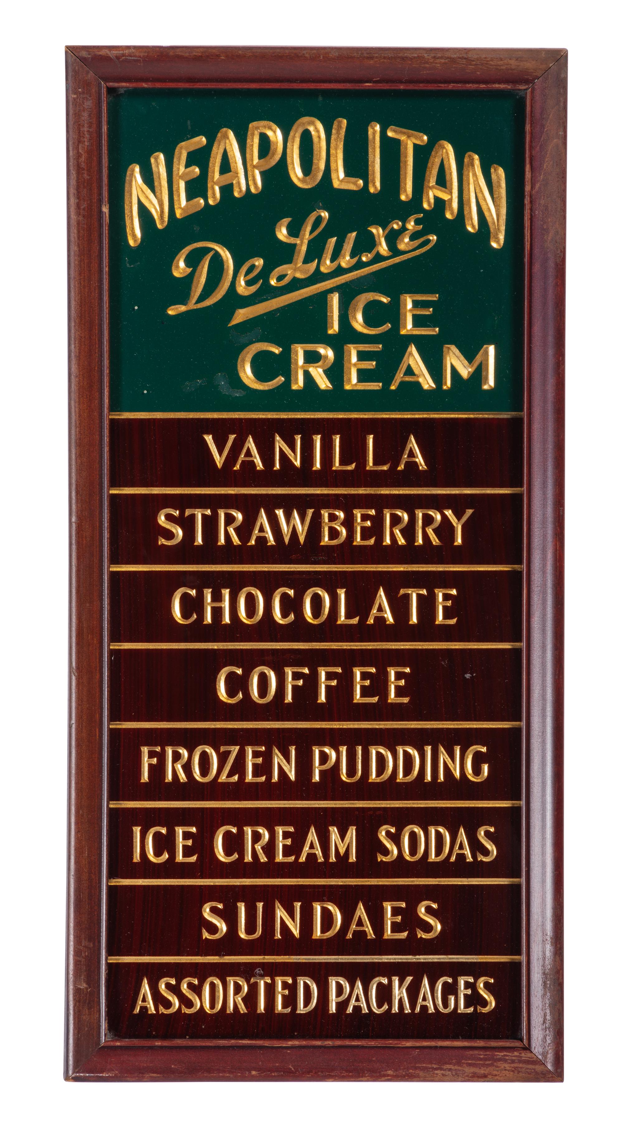 A Painted and Parcel Gilt Neapolitan DeLuxe Ice Cream Menu Sign