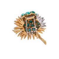 LAYKIN ET CIE, TURQUOISE AND DIAMOND FLOWER BROOCH